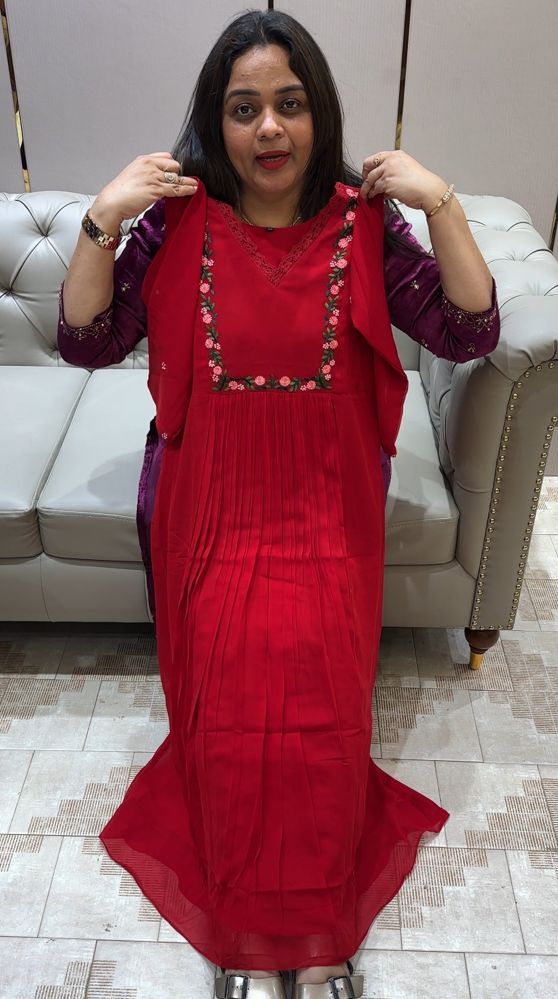 FAUX GEORGETTE LONG SLITTED TOPS - IHA 22197