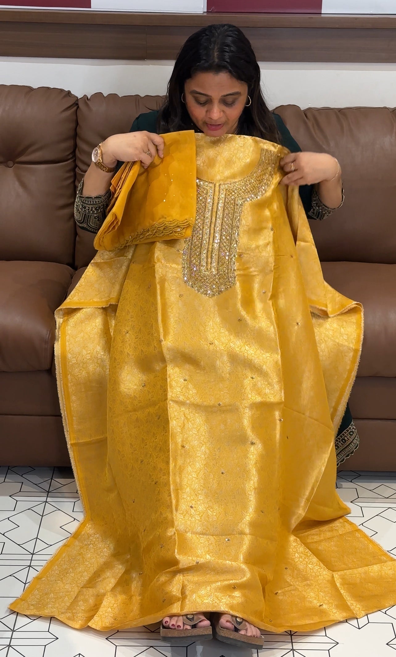 HAND WORKED UNSTITCHED SALWAR SUITS - IHA 27354