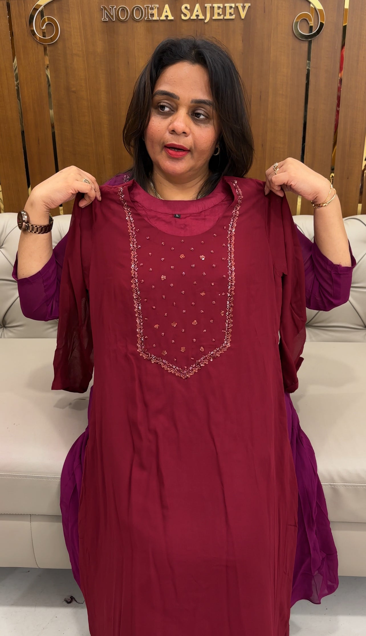 HAND WORKED GEORGETTE ALINE TOPS - IHA 25894