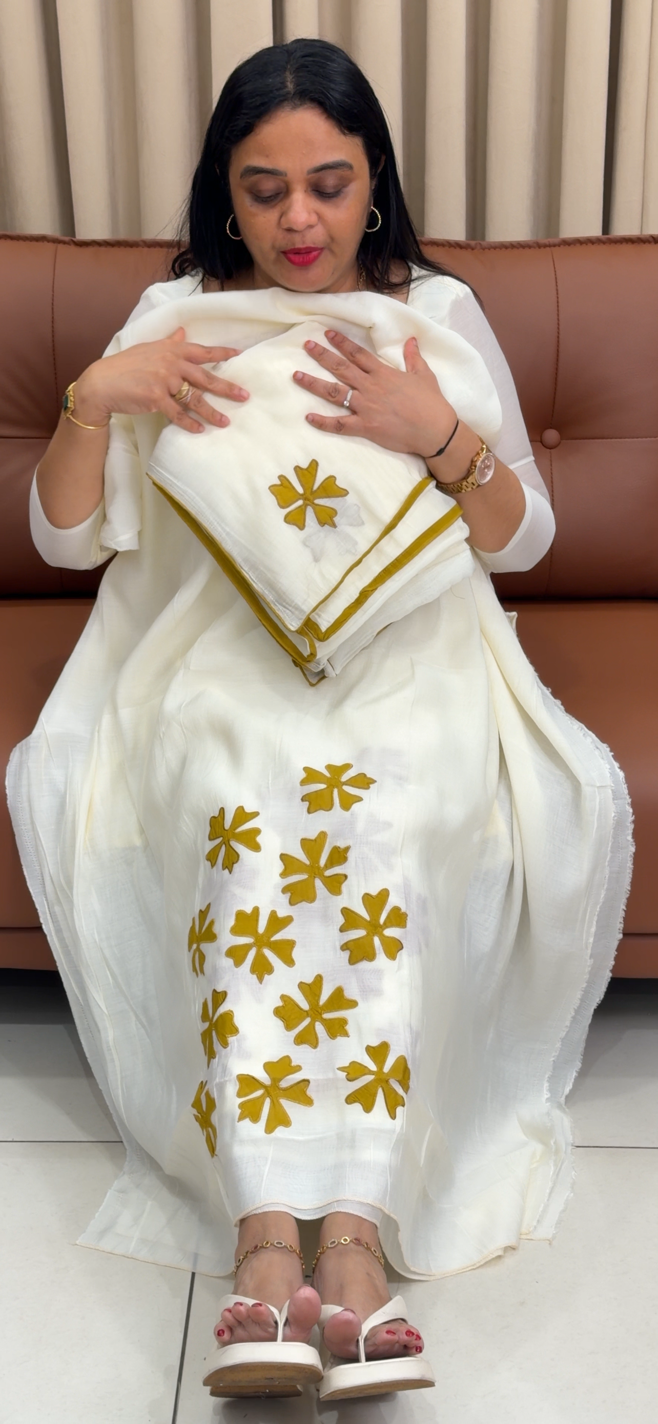 KERALA CREAM UNSTITCHED SALWAR SUITS - IHA 34310