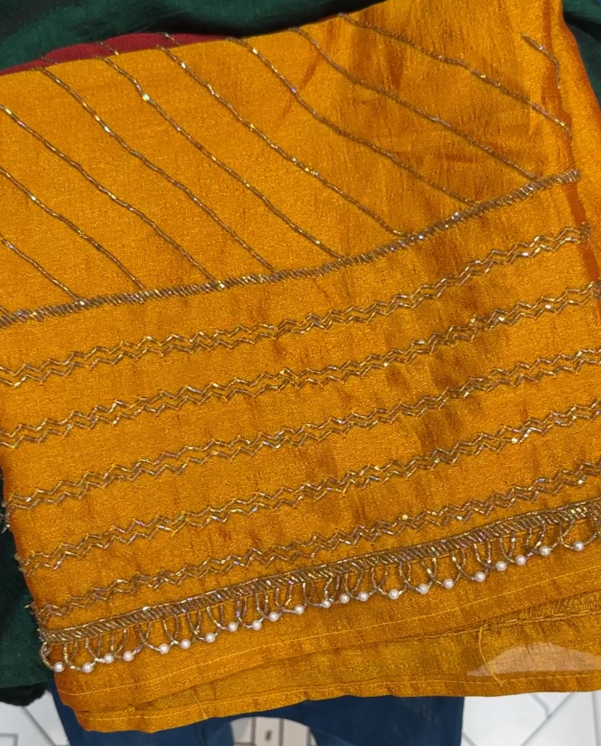 SEMI RAW SILK HAND WORKED BLOUSE MATERIAL - IHA 21530