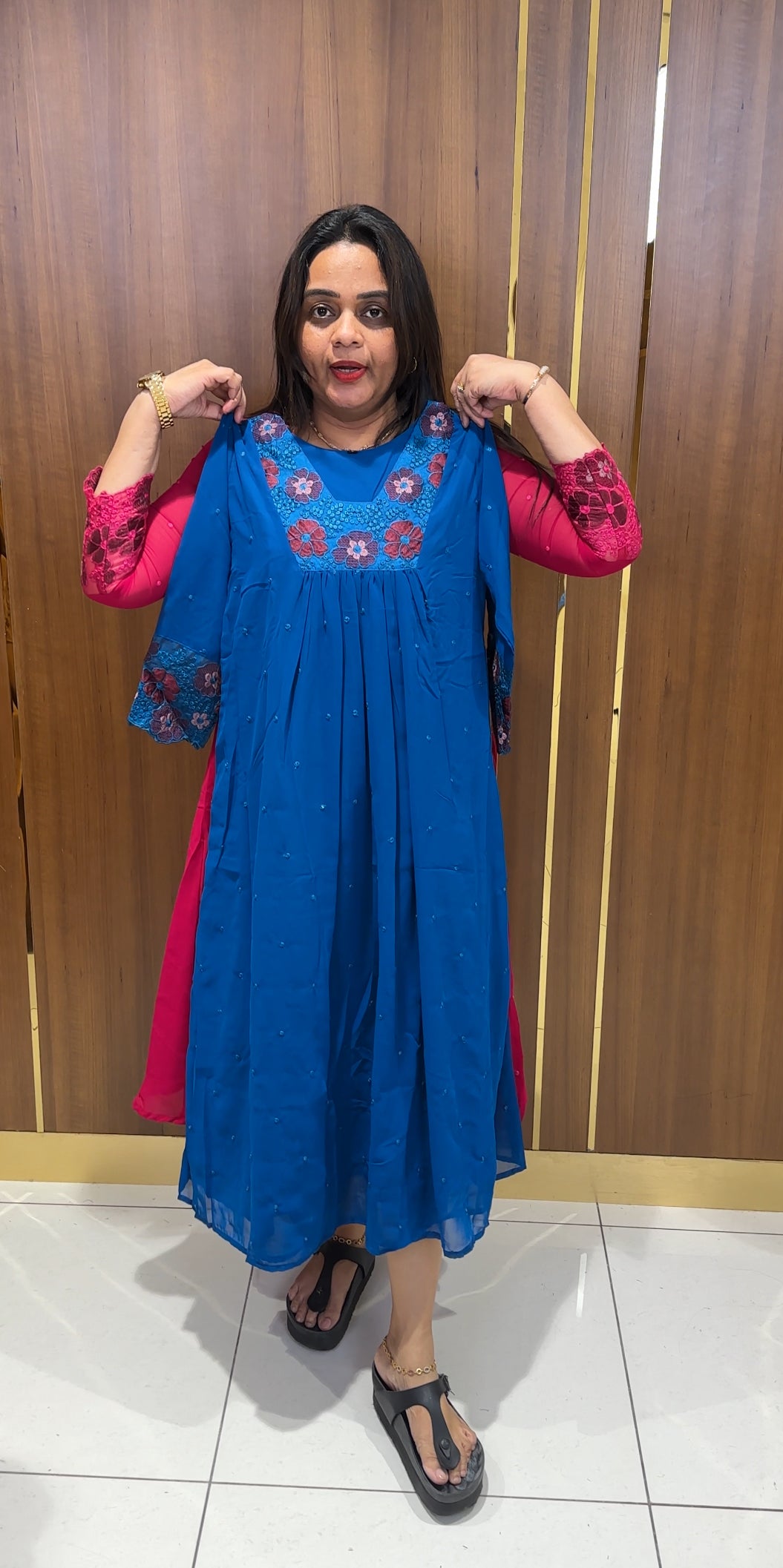 FAUX GEORGETTE LONG ALINE TOPS - IHA 22855