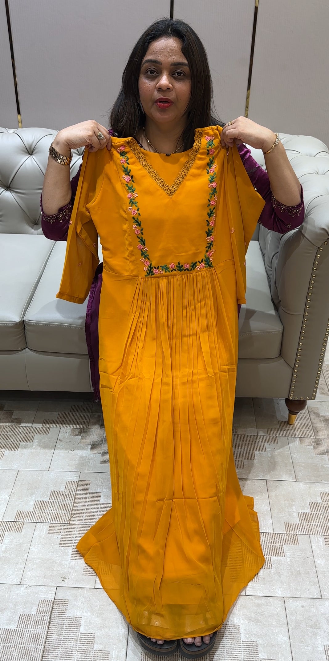 FAUX GEORGETTE LONG SLITTED TOPS - IHA 22197