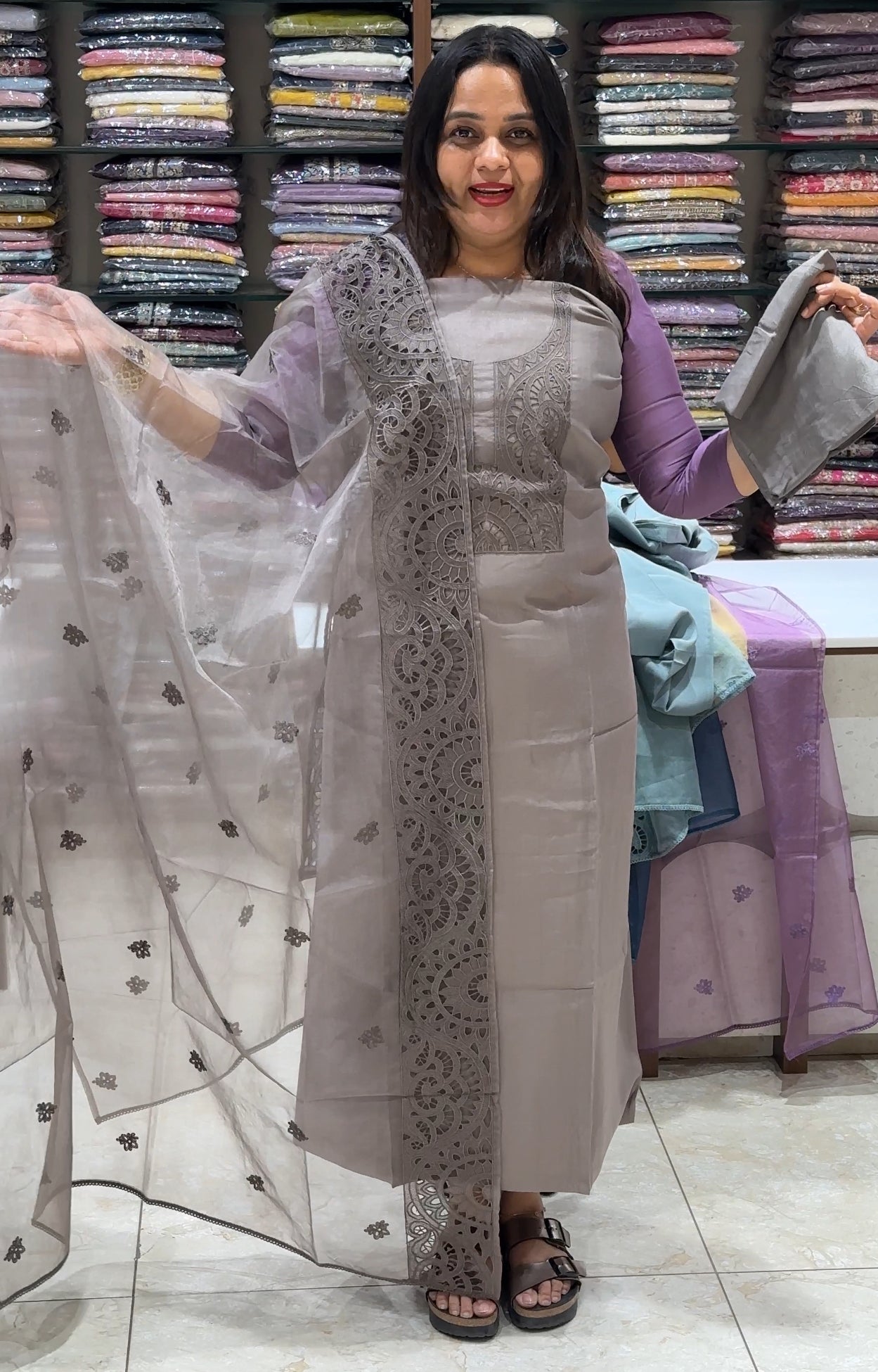 CUT WORKED UNSTITCHED SALWAR SUITS - IHA 22199