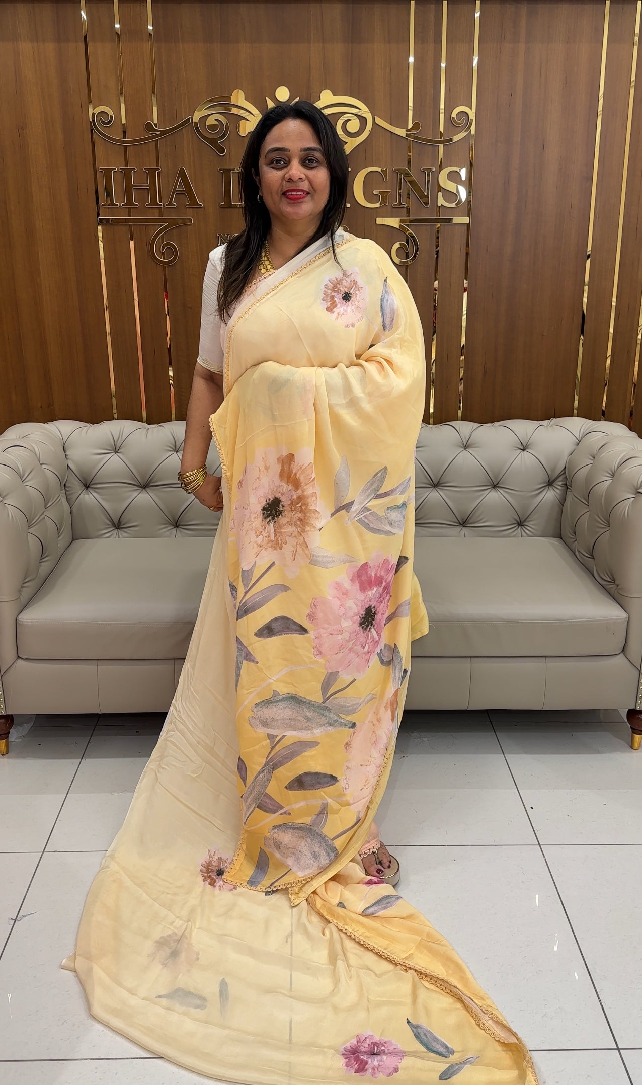 PLATINUM CHIFFON PRINTED SAREES - IHA 25639