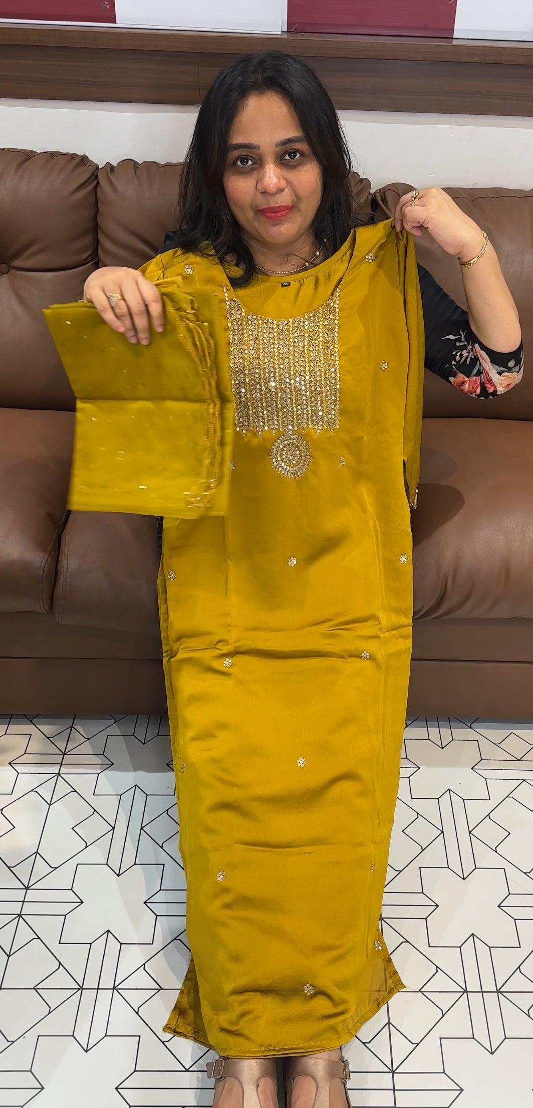 SILKY GEORGETTE TOP,BOTTOM AND DUPATTA - IHA 26689
