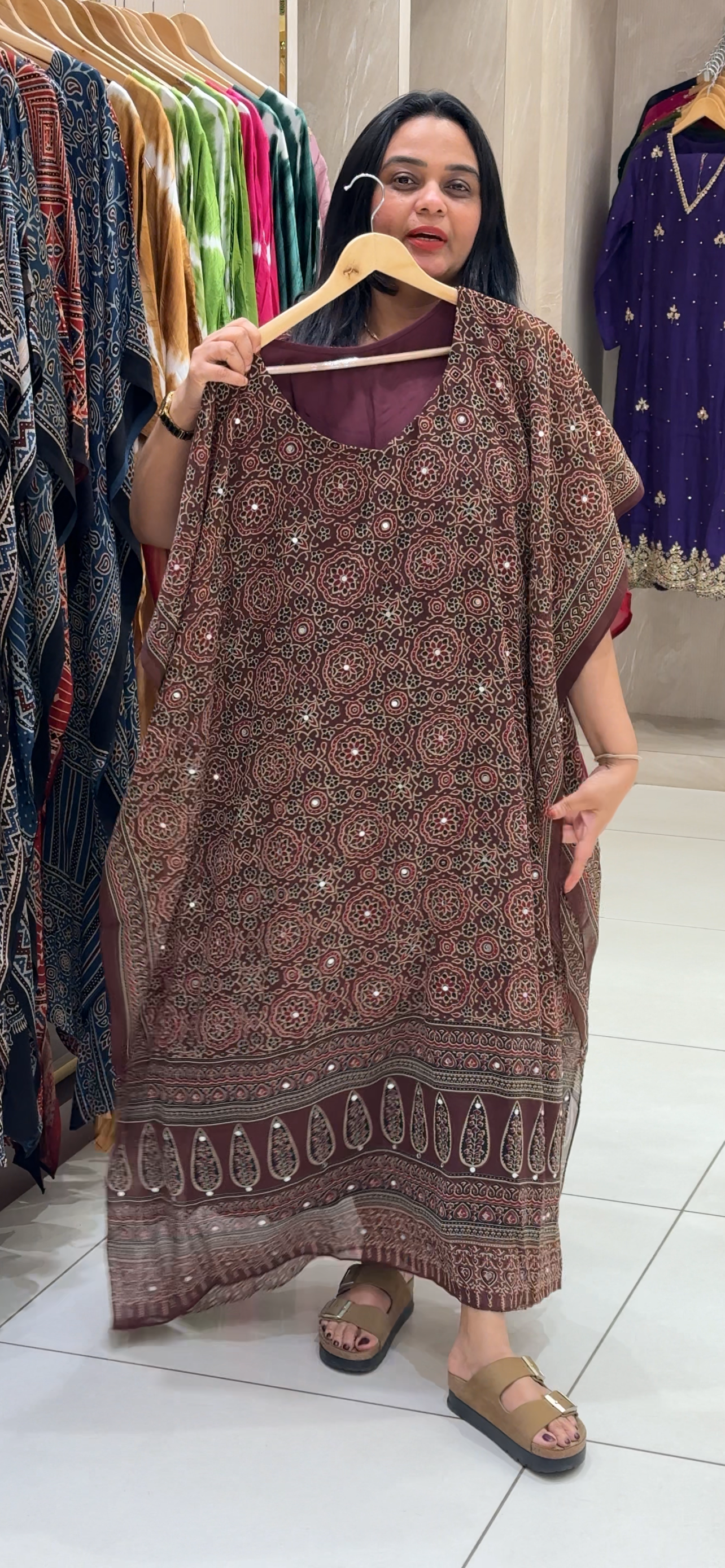 FORWARD GEORGETTE AJRAKH PRINTED KAFTAN TOPS - IHA 32545