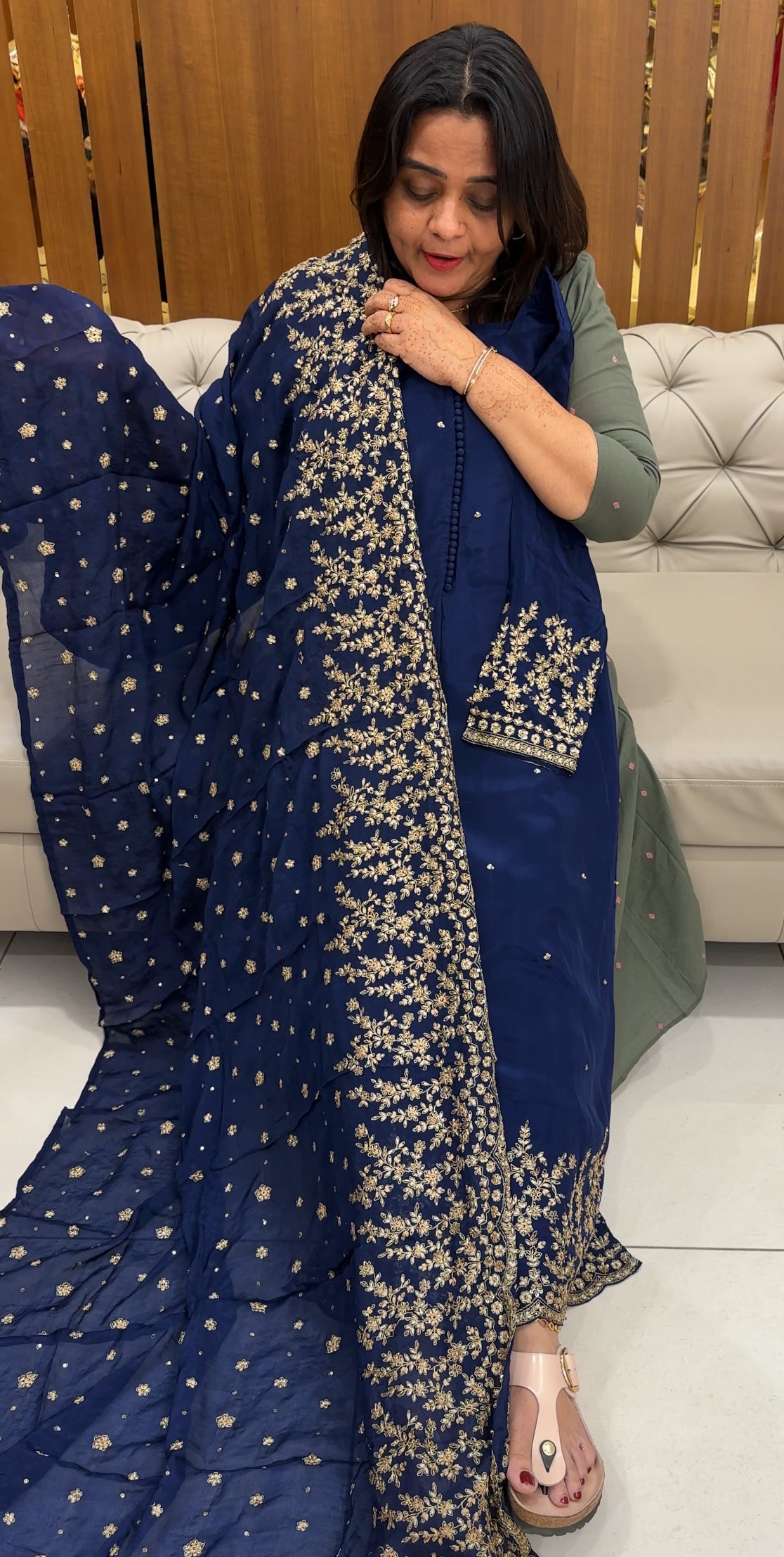 HAND WORKED CRAPE SILK TOP,BOTTOM AND DUPATTA - IHA 27599