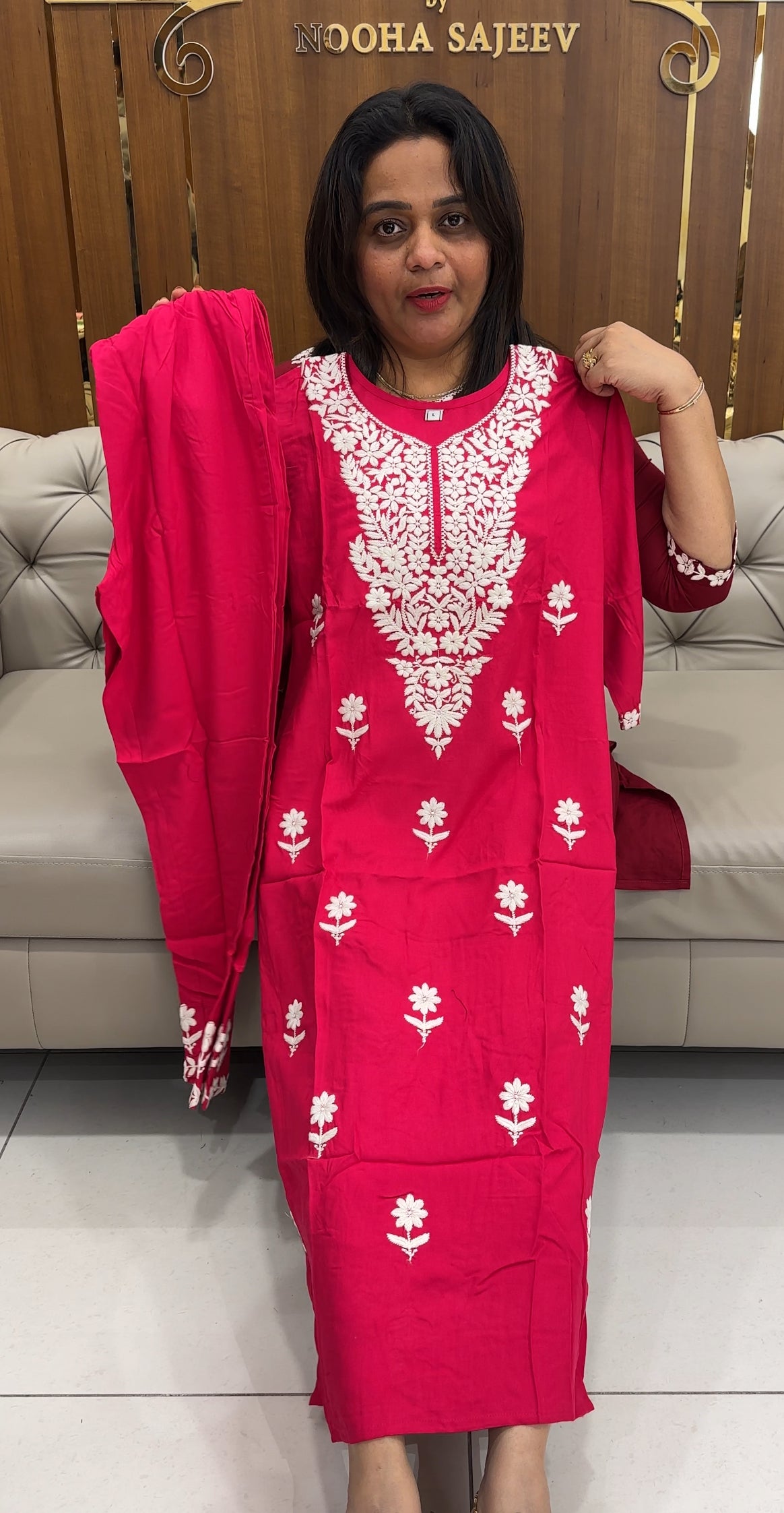 LUCKNOWI CHIKANKARI TOP AND BOTTOM - IHA 25676