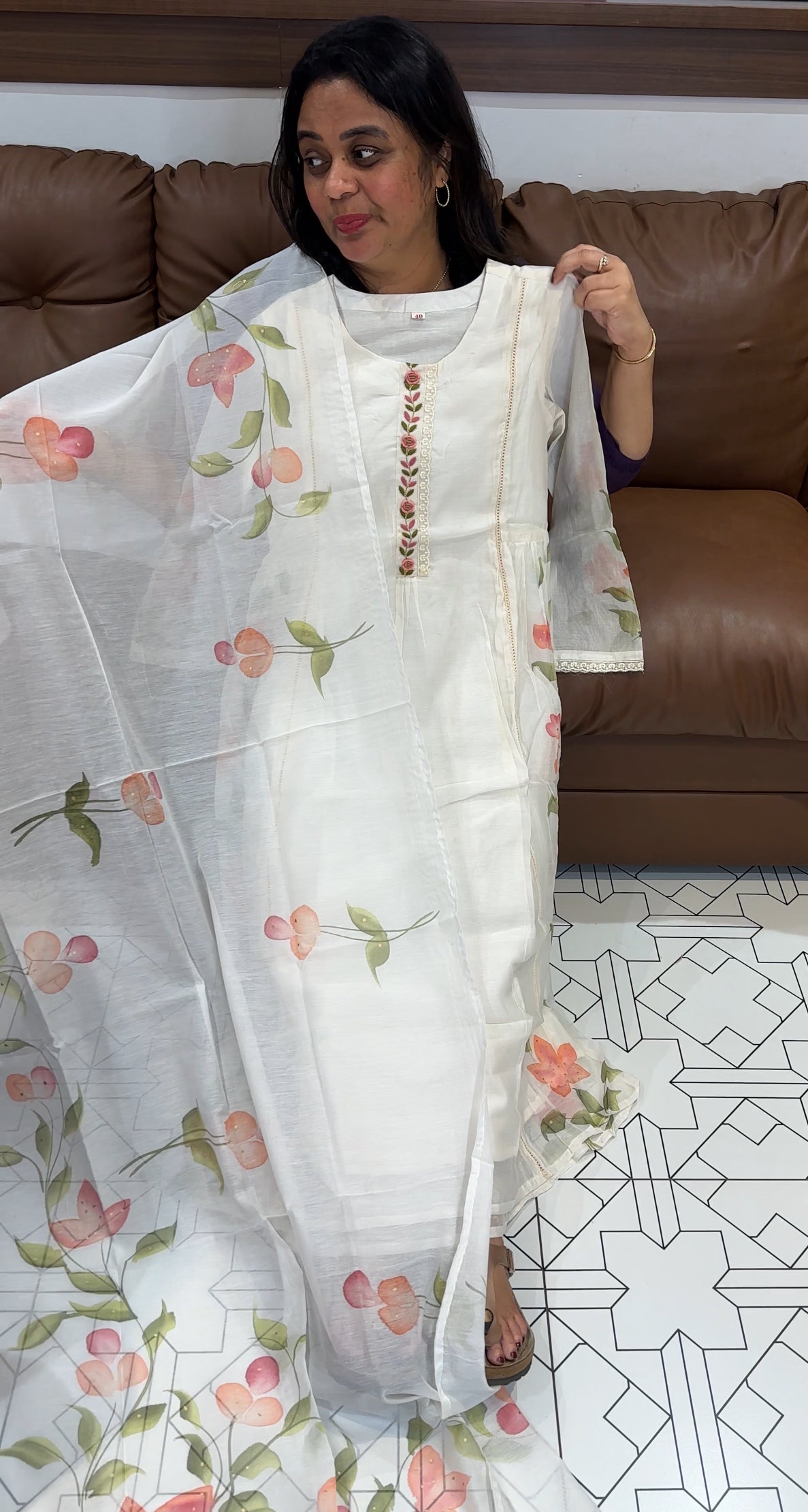 MALAI CHANDERI TOP, BOTTOM AND DUPATTA - IHA 27175