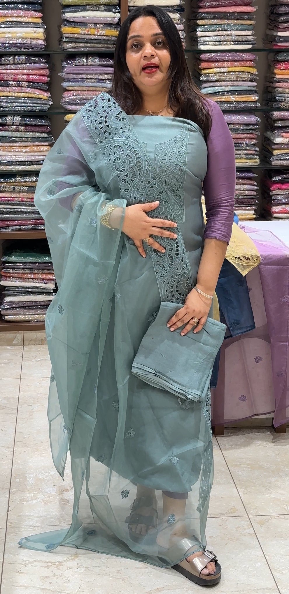CUT WORKED UNSTITCHED SALWAR SUITS - IHA 22199