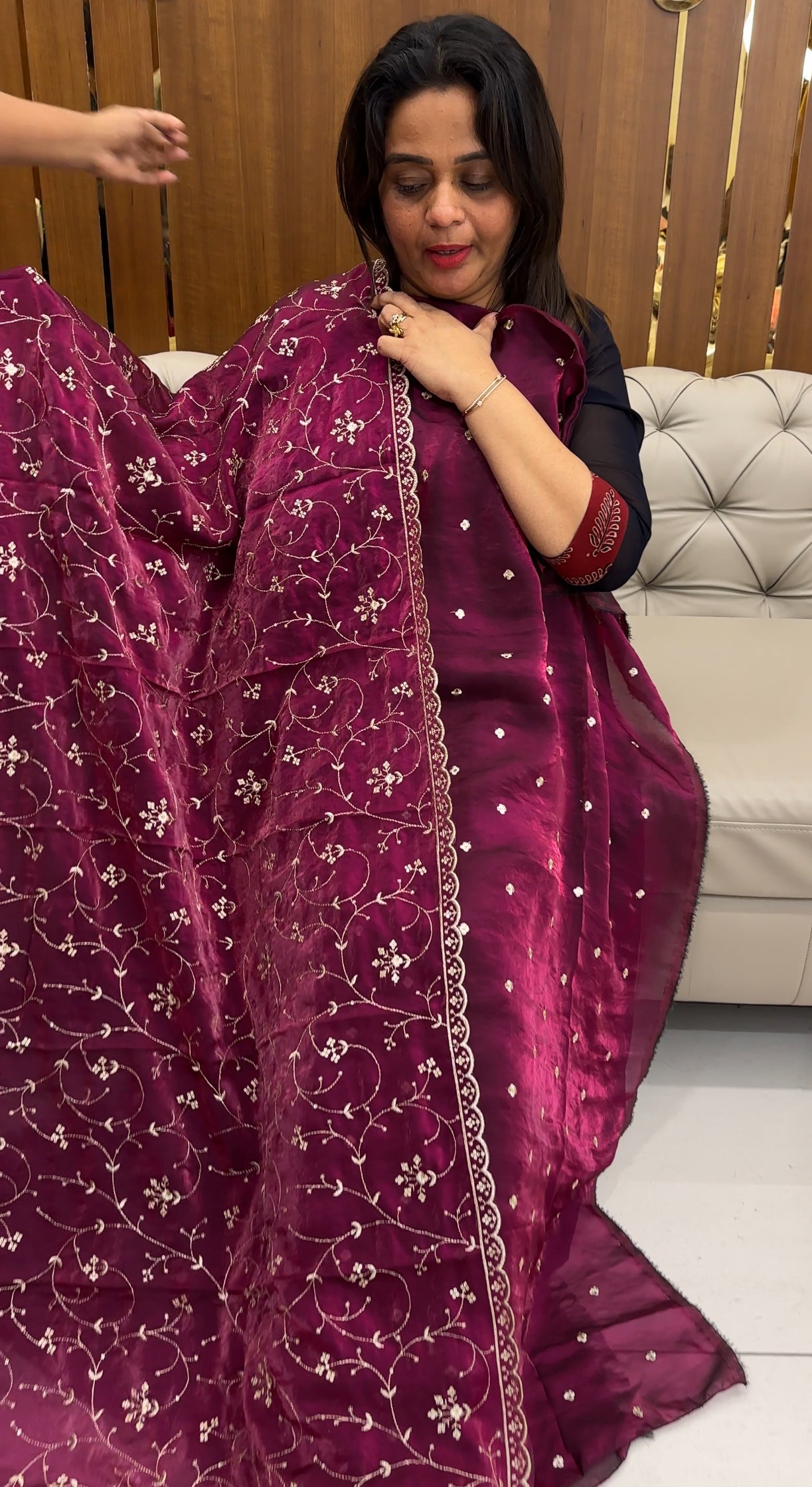 VELVET ORGANZA UNSTITCHED SALWAR SUITS - IHA 25689