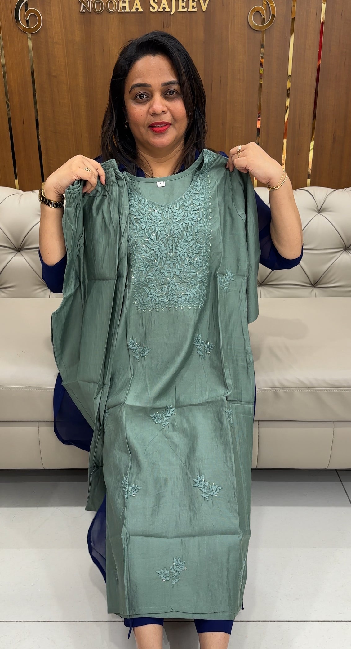SEMI RAW SILK LONGG TOP AND BOTTOM - IHA 25873