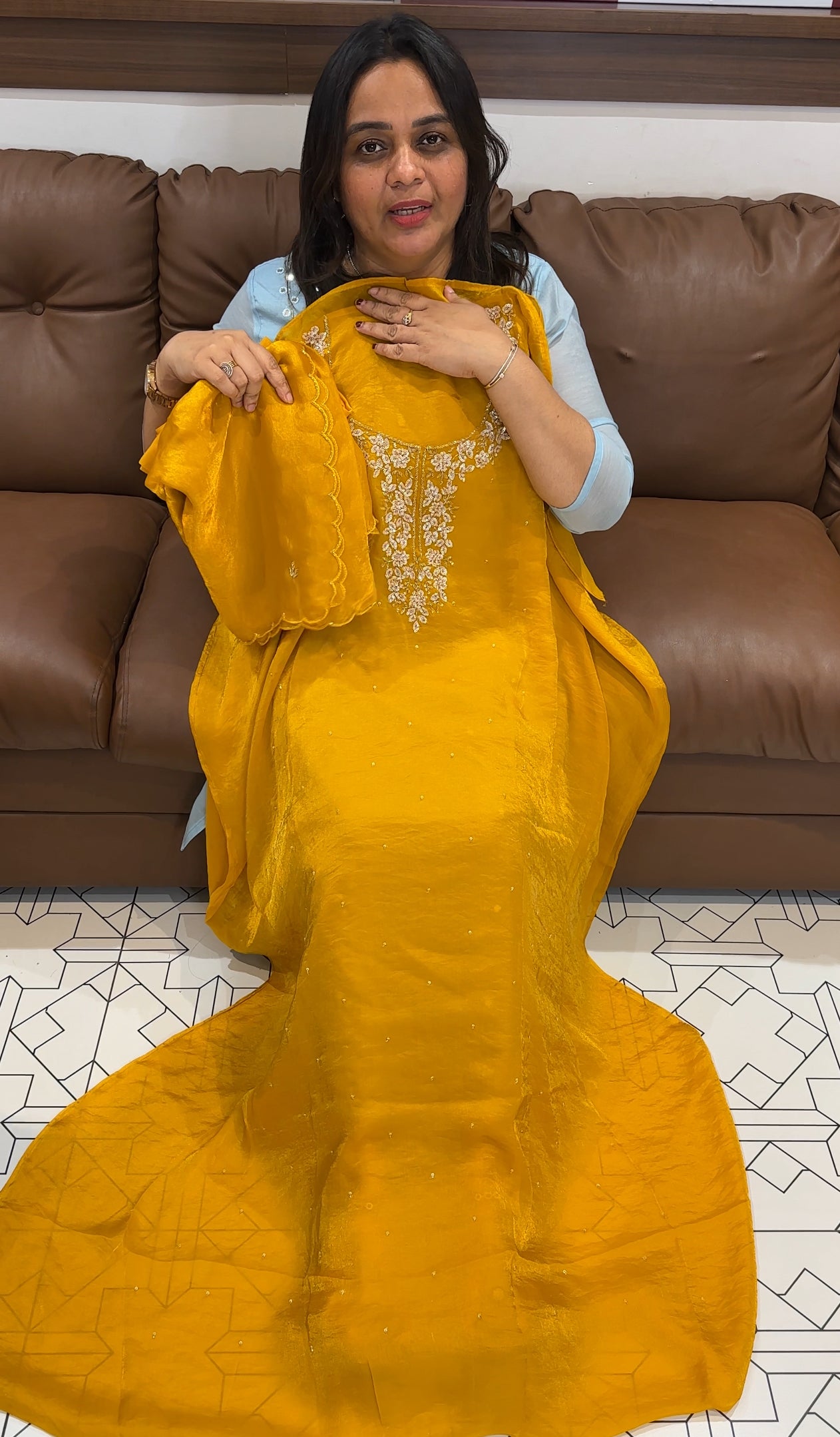 VELVET ORGANZA UNSTITCHED SALWAR SUITS - IHA 27304