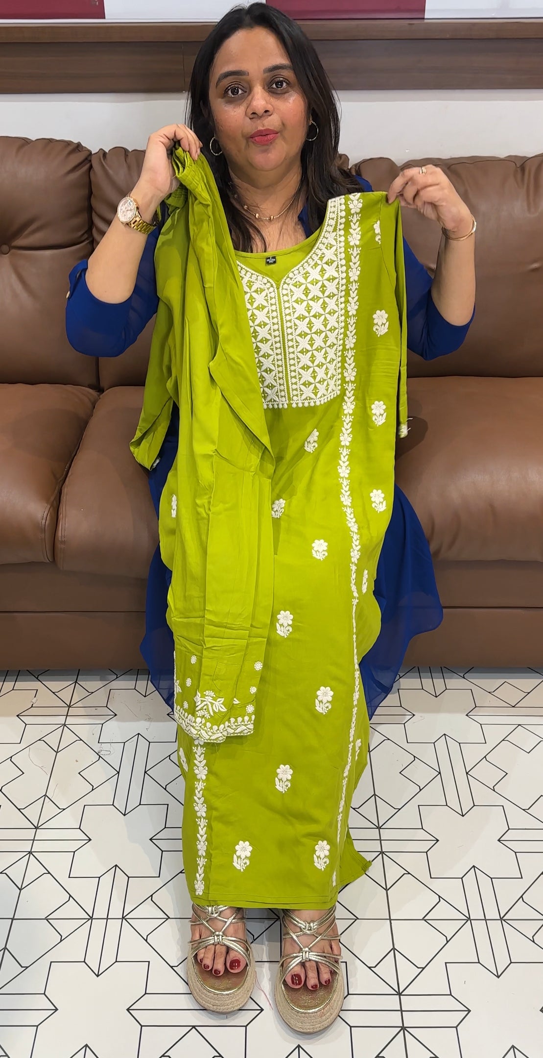 LUCKNOWI CHIKANKARI TOP AND BOTTOM - IHA 27199