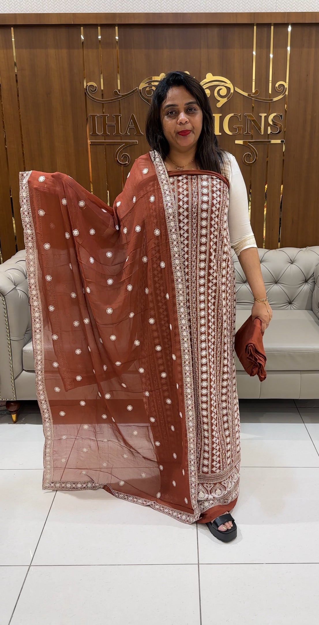 GEORGETTE LUCKNOWI UNSTITCHED SALWAR SUITS - IHA 24489