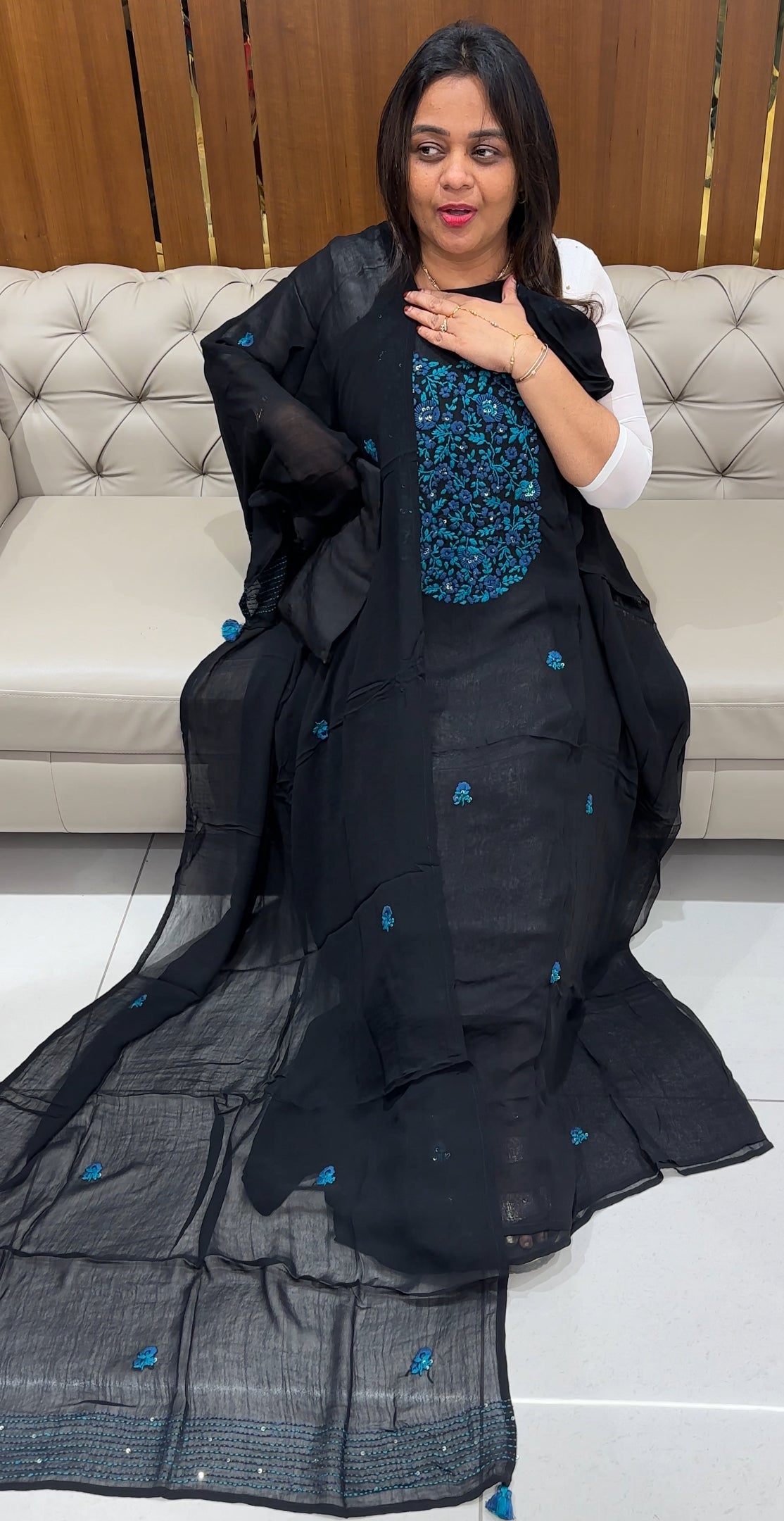 HAND WORKED UNSTITCHED SALWAR SUITS - IHA 24427