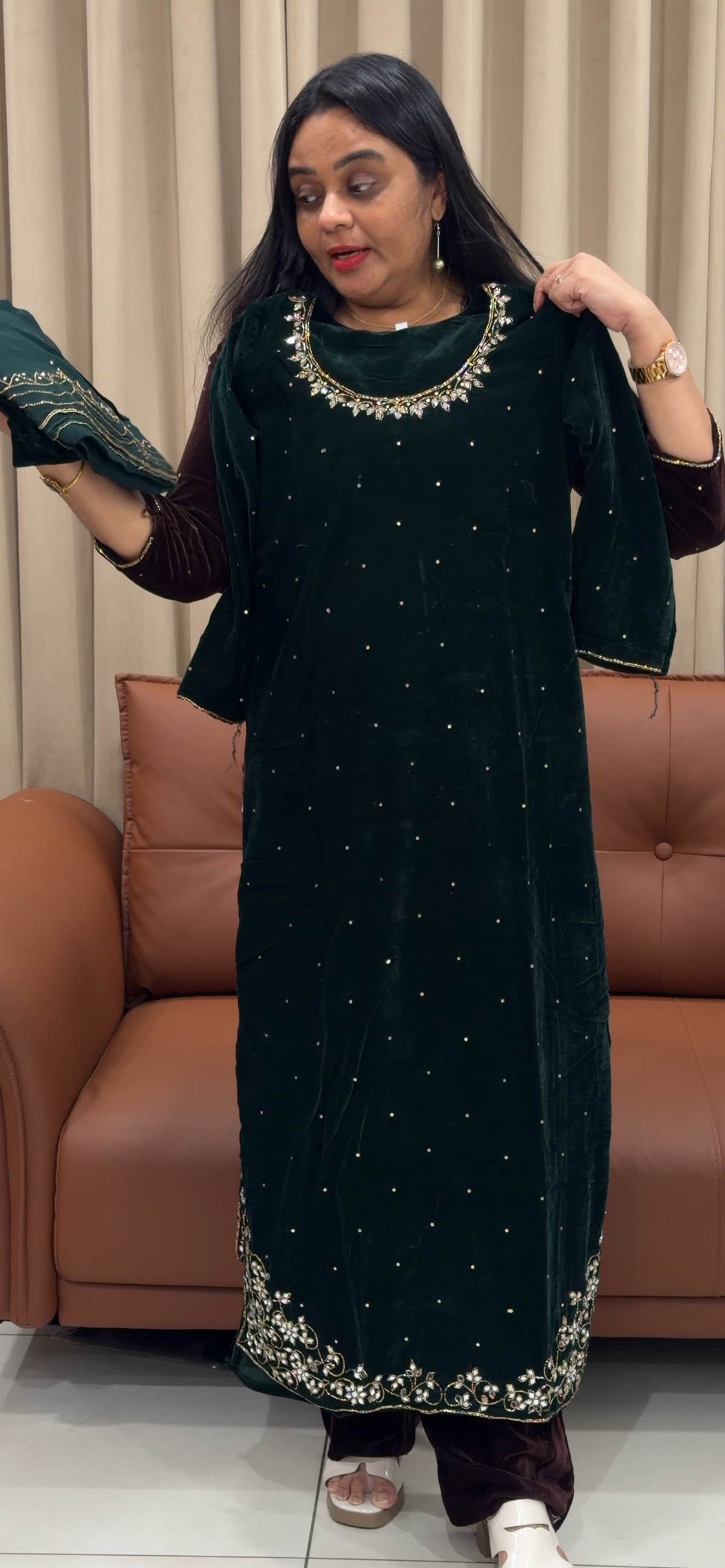VISCOSE VELVET TOP, BOTTOM AND DUPATTA - IHA 35445