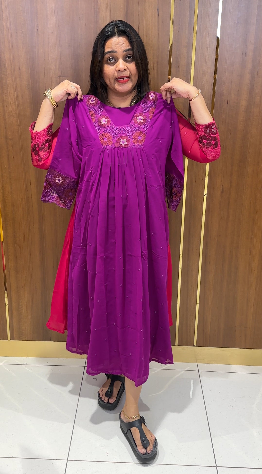 FAUX GEORGETTE LONG ALINE TOPS - IHA 22855