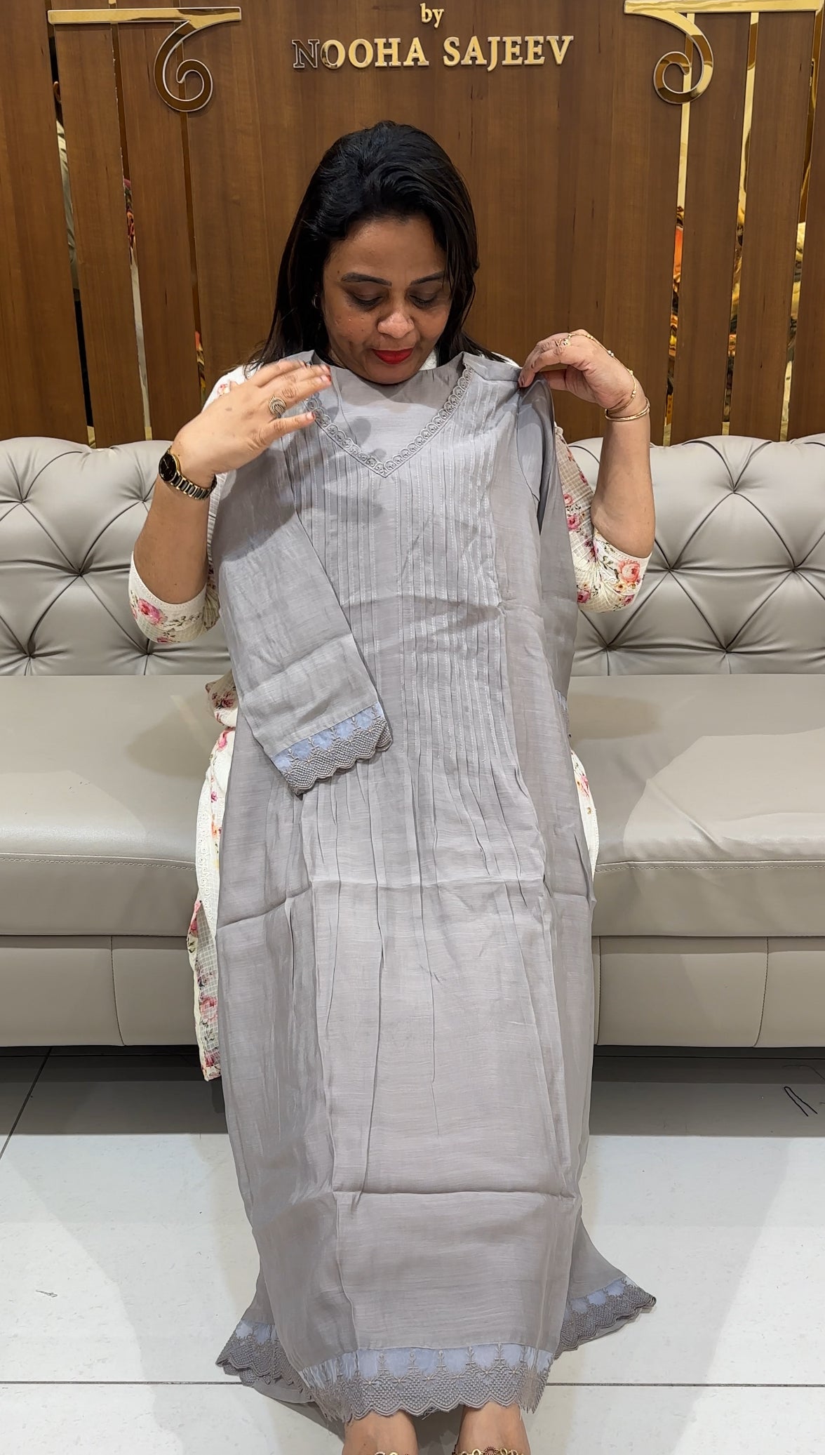 MALAI CHANDERI LONG A-LINE TOP - IHA 25072