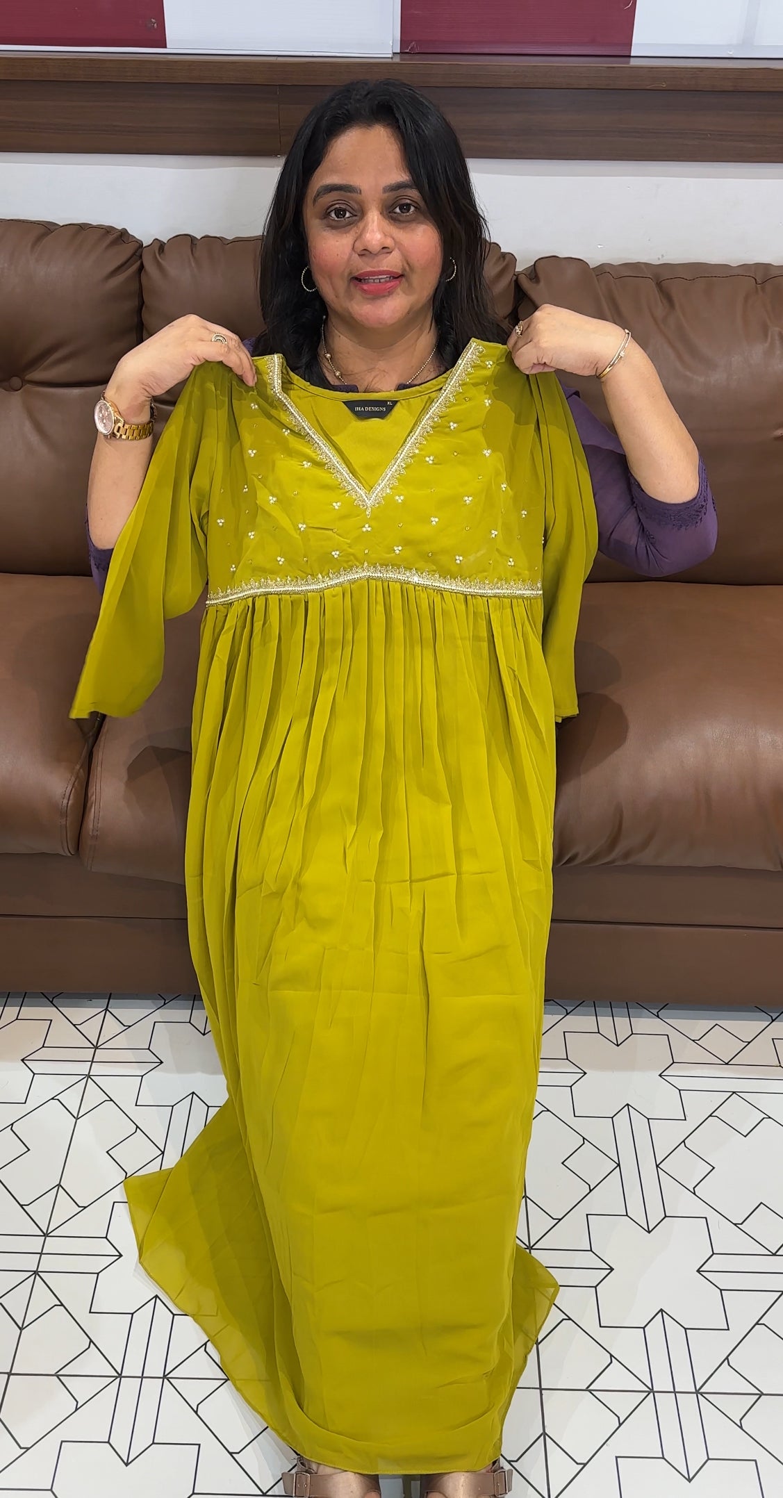 FAUX GEORGETTE LONG TOPS - IHA 27220