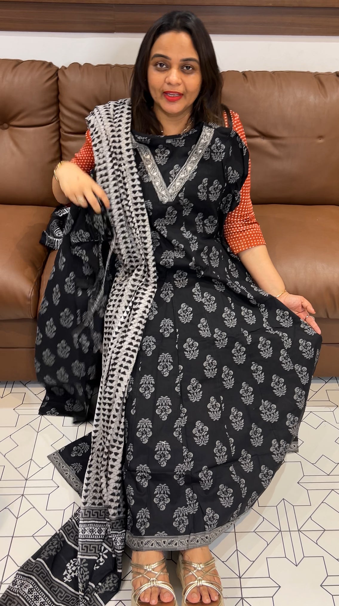 LONG ANARKALI TOP, BOTTOM AND DUPATTA - IHA 22814