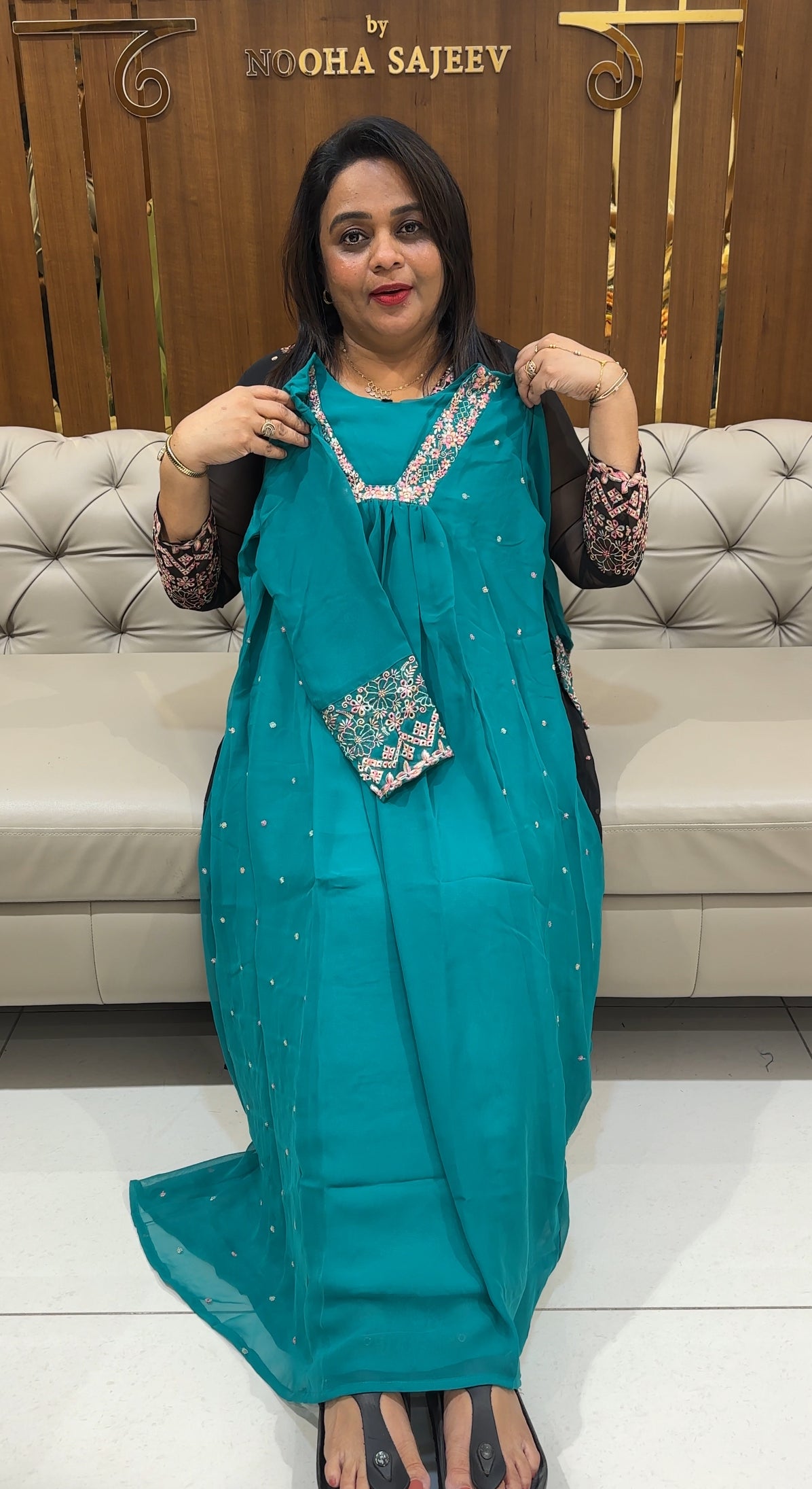 FAUX GEORGETTE LONG ALINE TOPS - IHA 25012