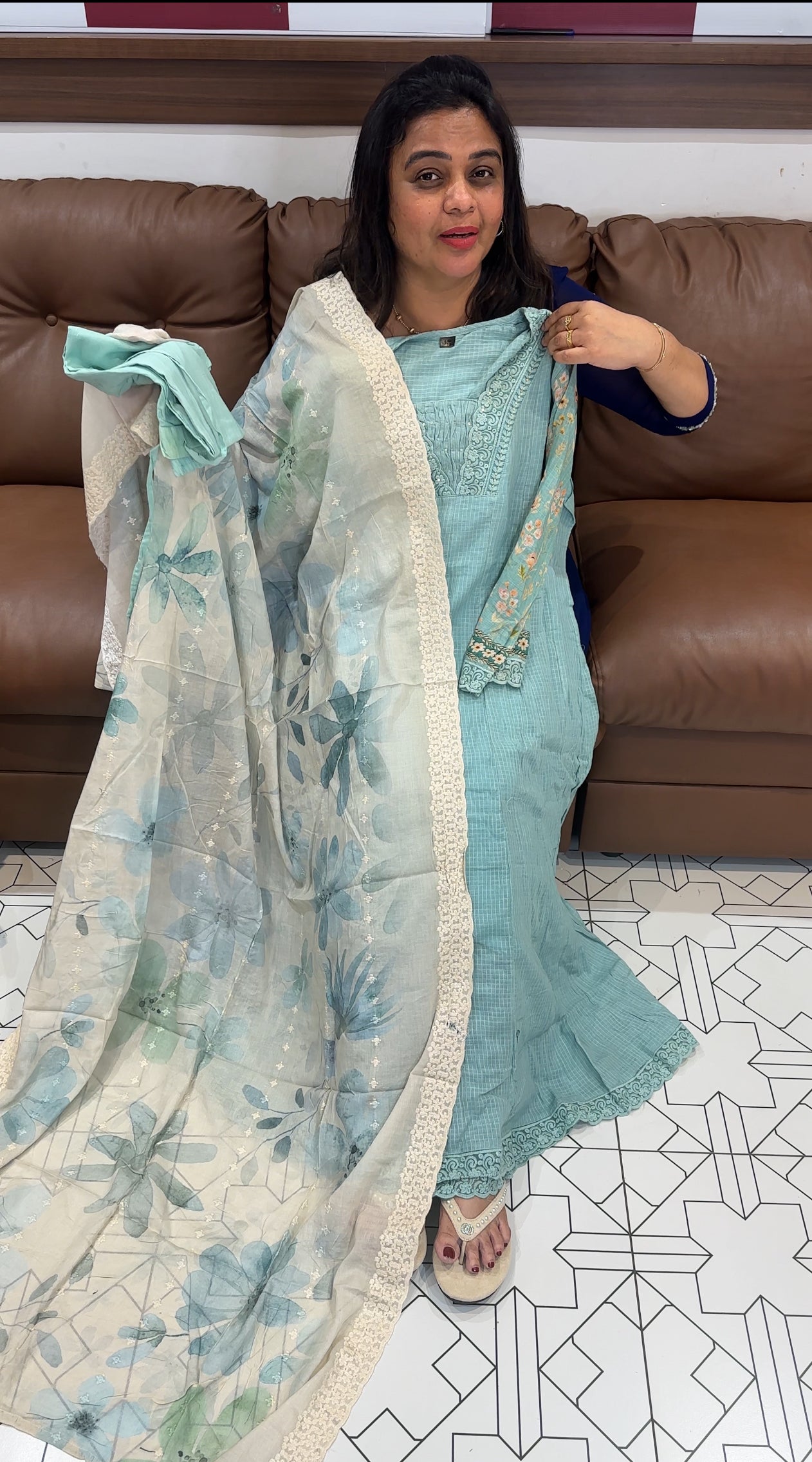 COTTON KOTA ANARKALI TOP,BOTTOM AND DUPATTA - IHA 27836