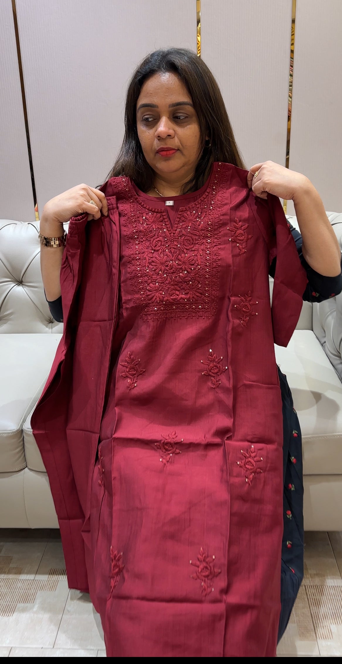 FORWARD LUCKNOWI CHIKANKARI SLITTED TOP AND BOTTOM - IHA 21644