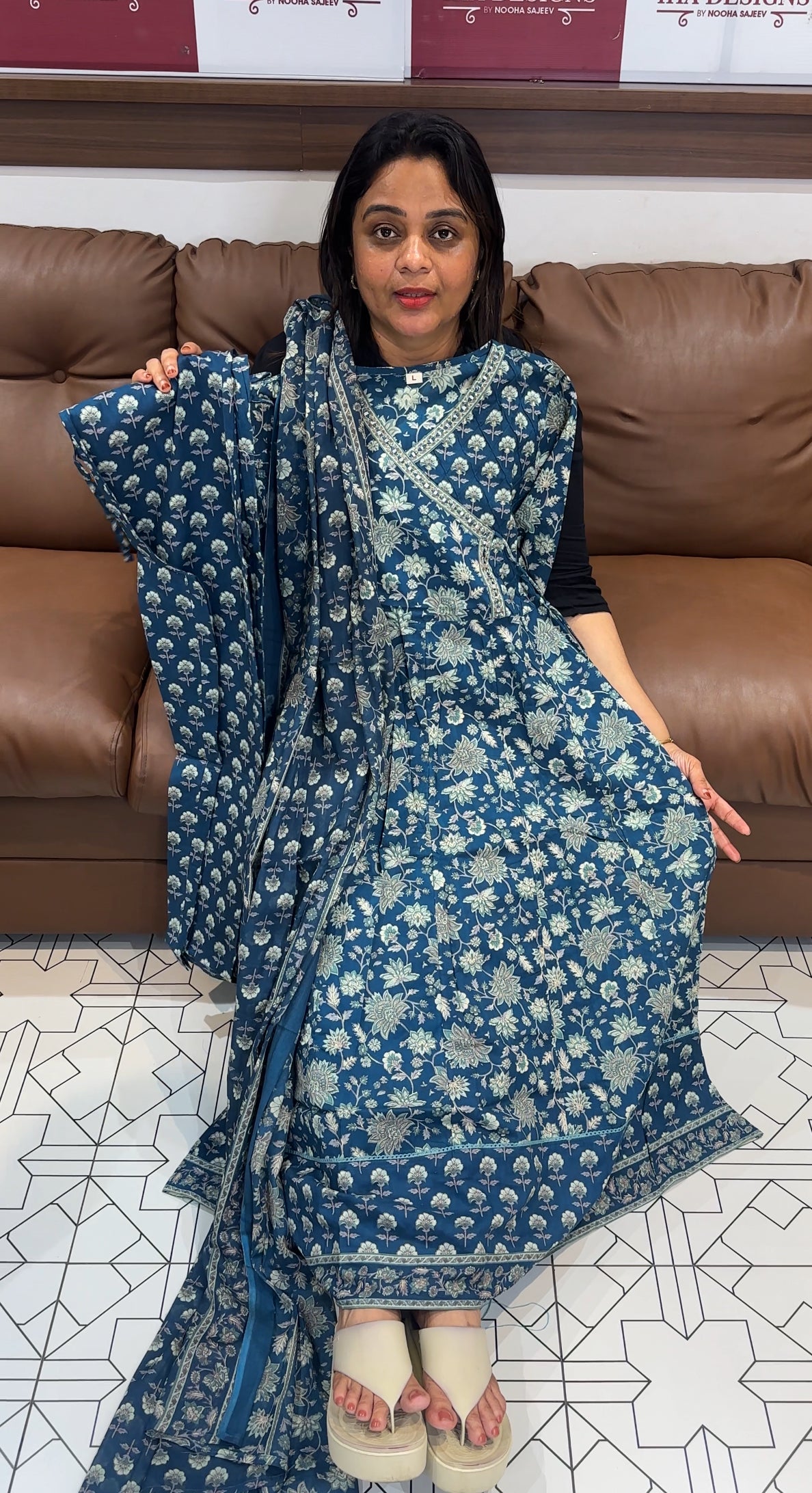 COTTON ANARKALI TOP, BOTTOM AND DUPATTA - IHA 24762