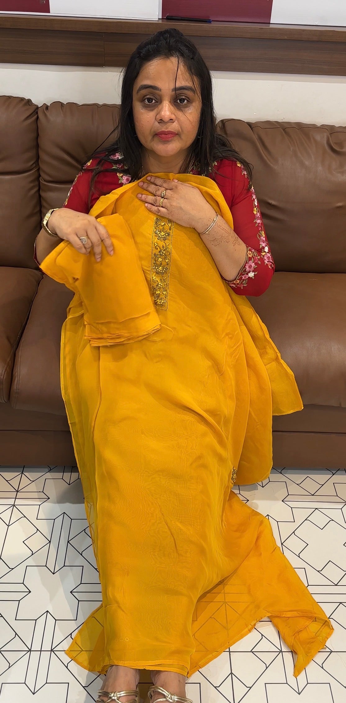 HAND WORKED ORGANZA UNSTITCHED SALWAR SUITS - IHA 27773