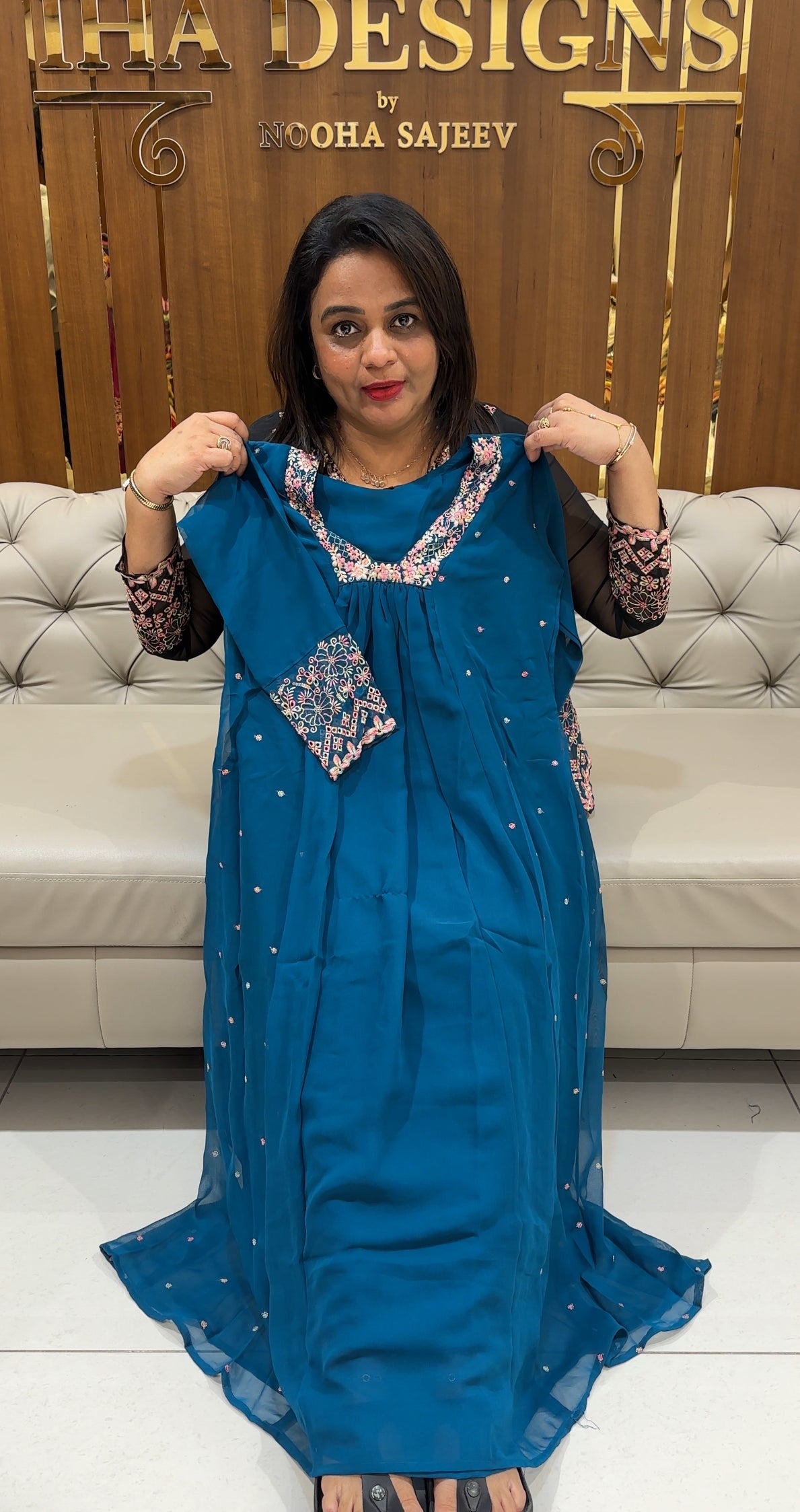 FAUX GEORGETTE LONG ALINE TOPS - IHA 25012
