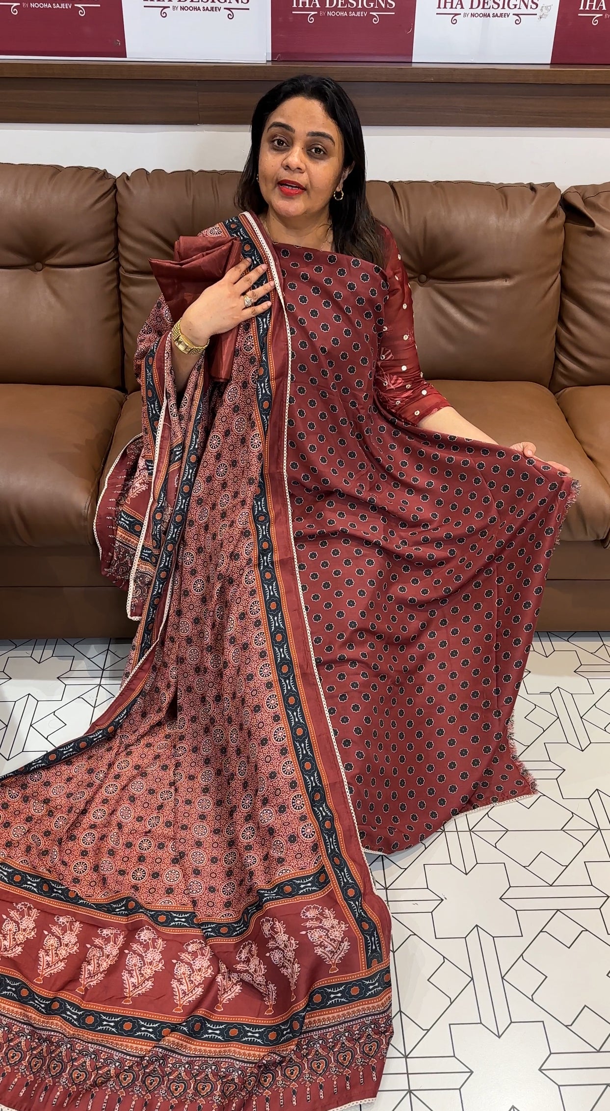 AJRAKH PRINTED MODAL UNSTITCHED SALWAR SUITS - IHA 20518
