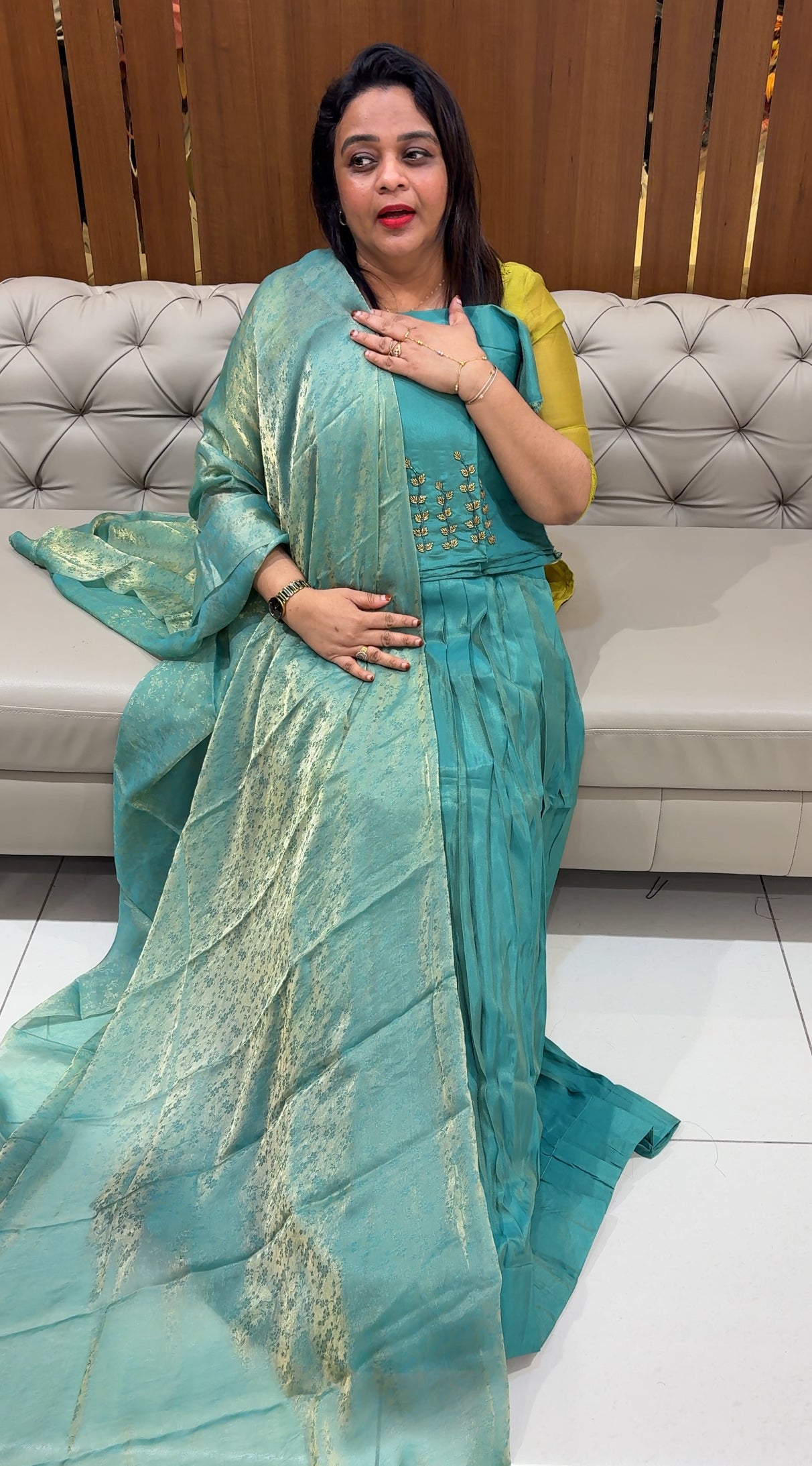 IHA'S IN-HOUSE TISSUE SEMI STITCHED DHAVANI SETS - 25032