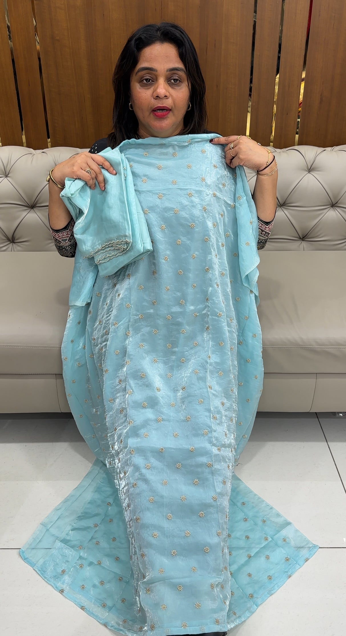 VELVET ORGANZA UNSTITCHED SALWAR SUITS - IHA 25981