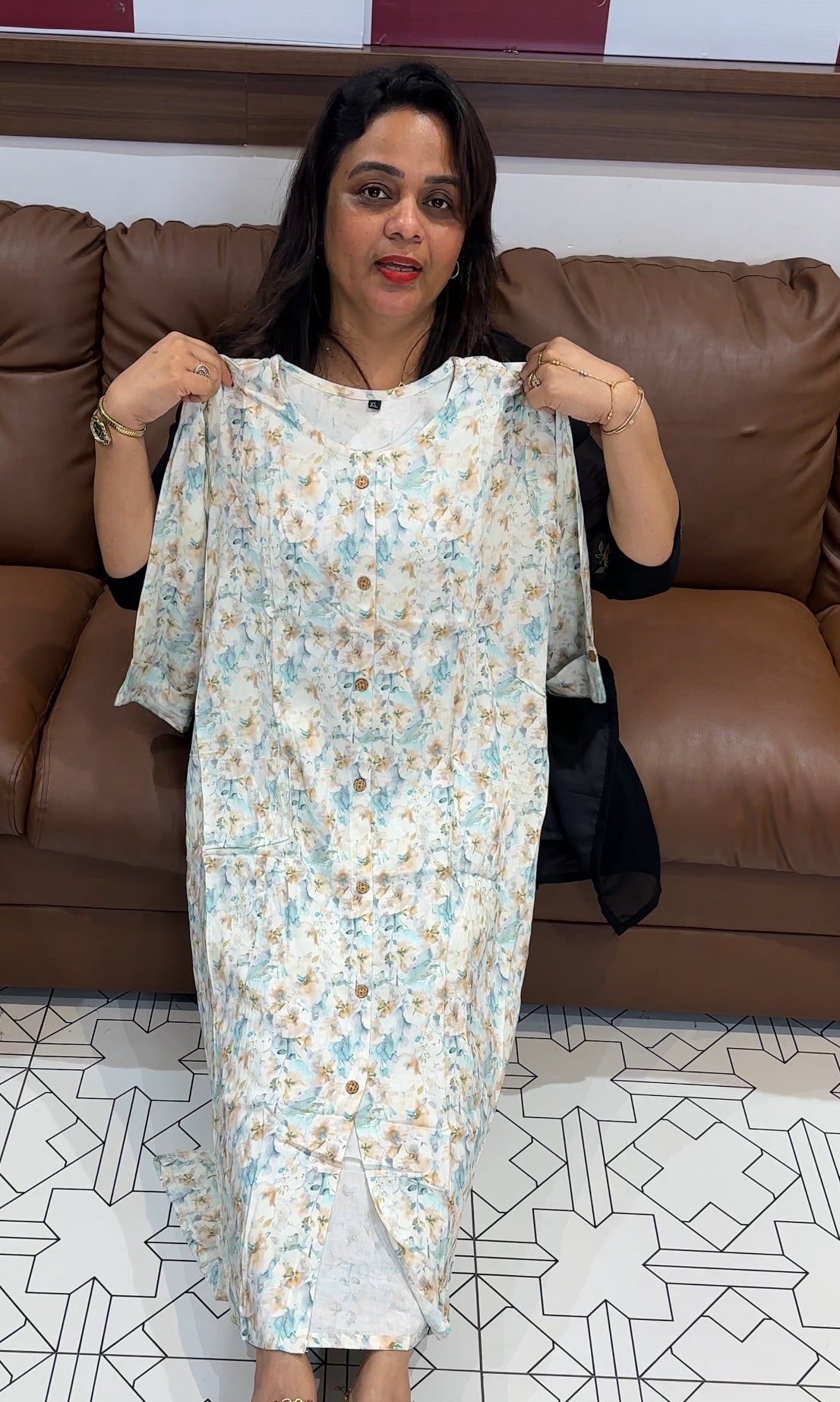 PRINTED RAYON LONG A-LINE TOPS - IHA 24905