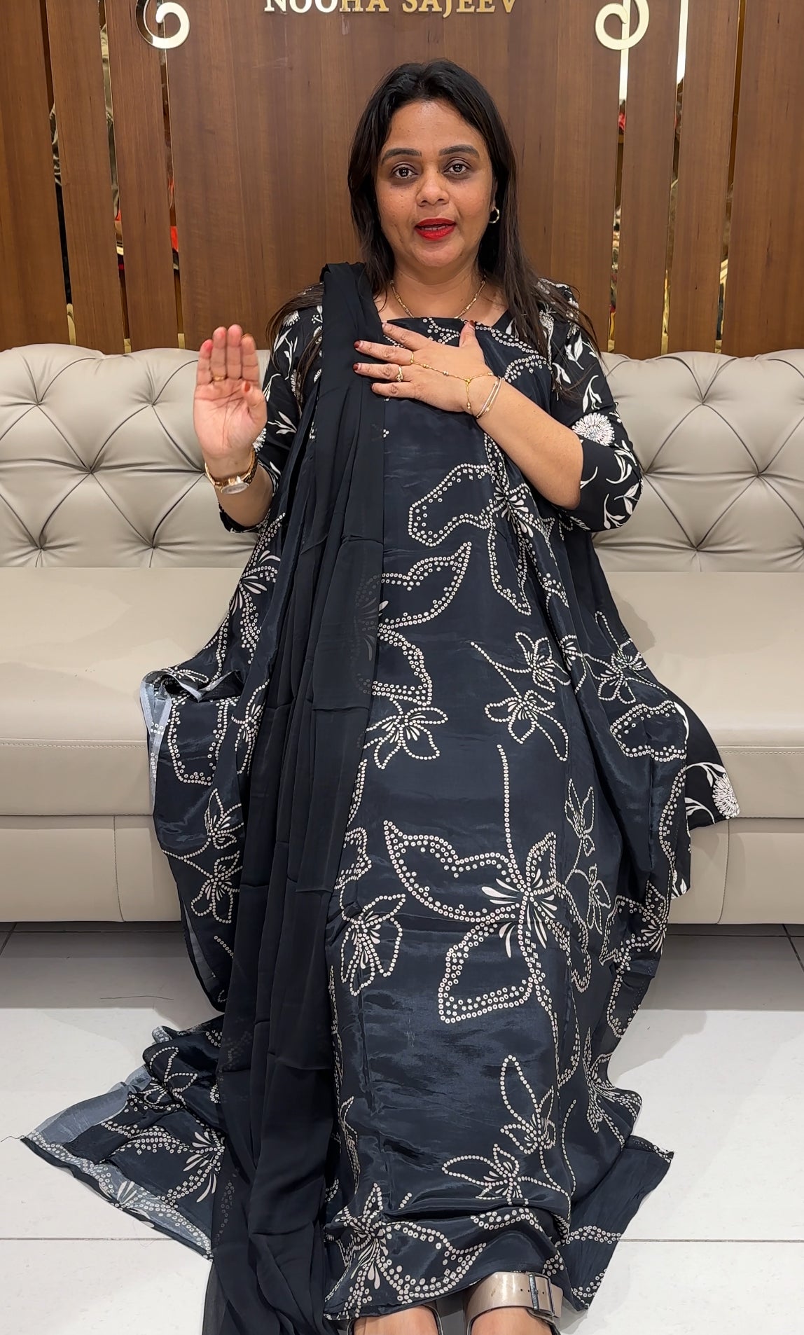 PRINTED CRAPE UNSTITCHED SALWAR SUITS - IHA 24341