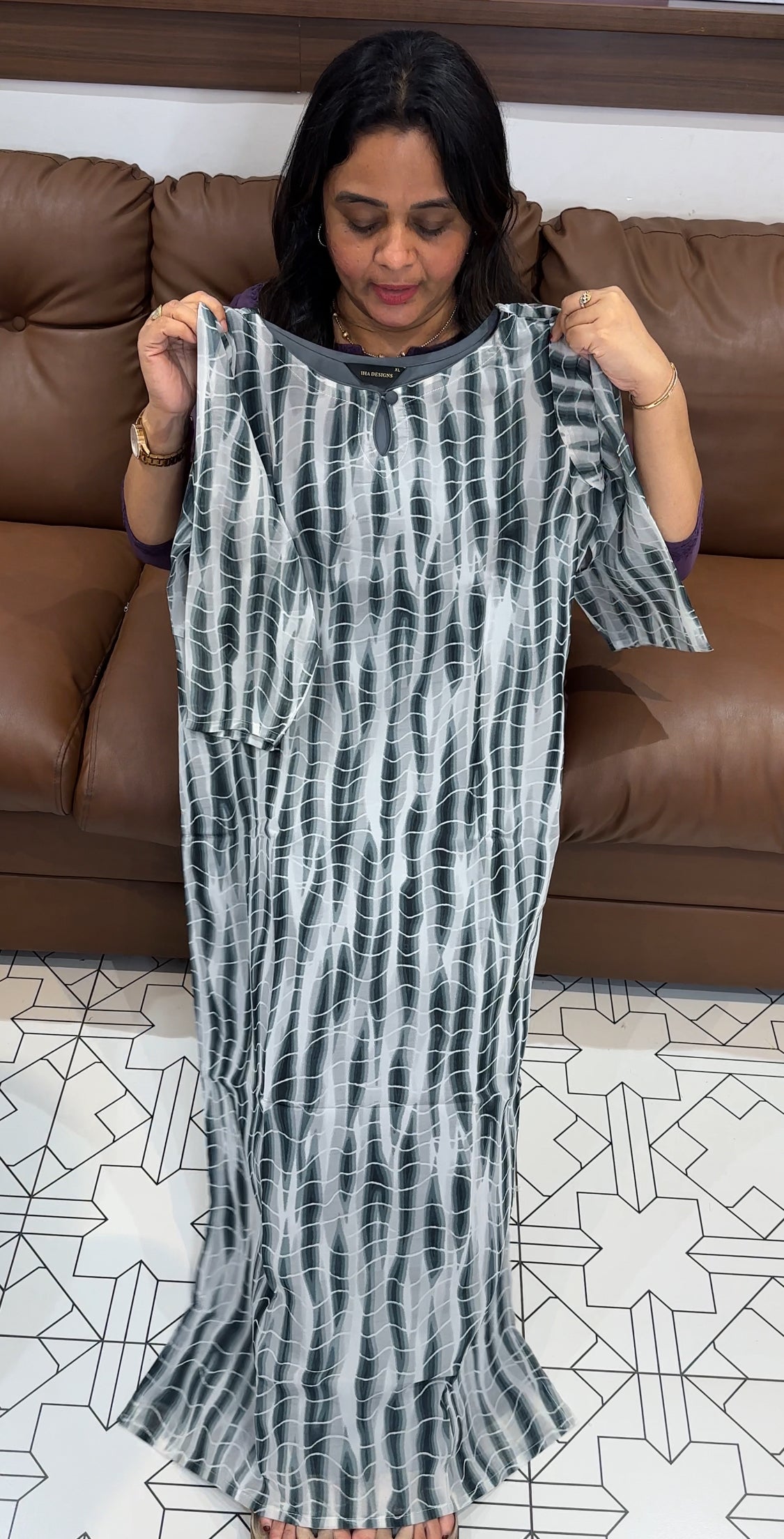 PRINTED GEORGETTE LONG TOPS - IHA 27177