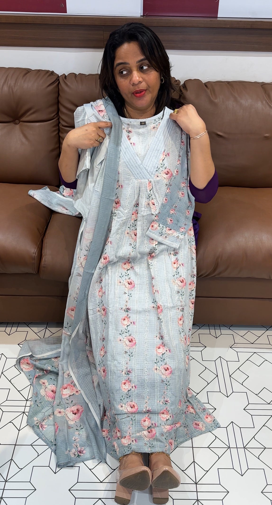 COTTON PRINTED ALINE TOP ,BOTTOM AND DUPATTA - IHA 25438