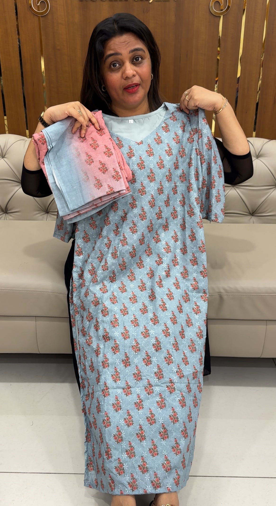 PRINTED HAKOBA TOP, BOTTOM AND DUPATTA - IHA 25879
