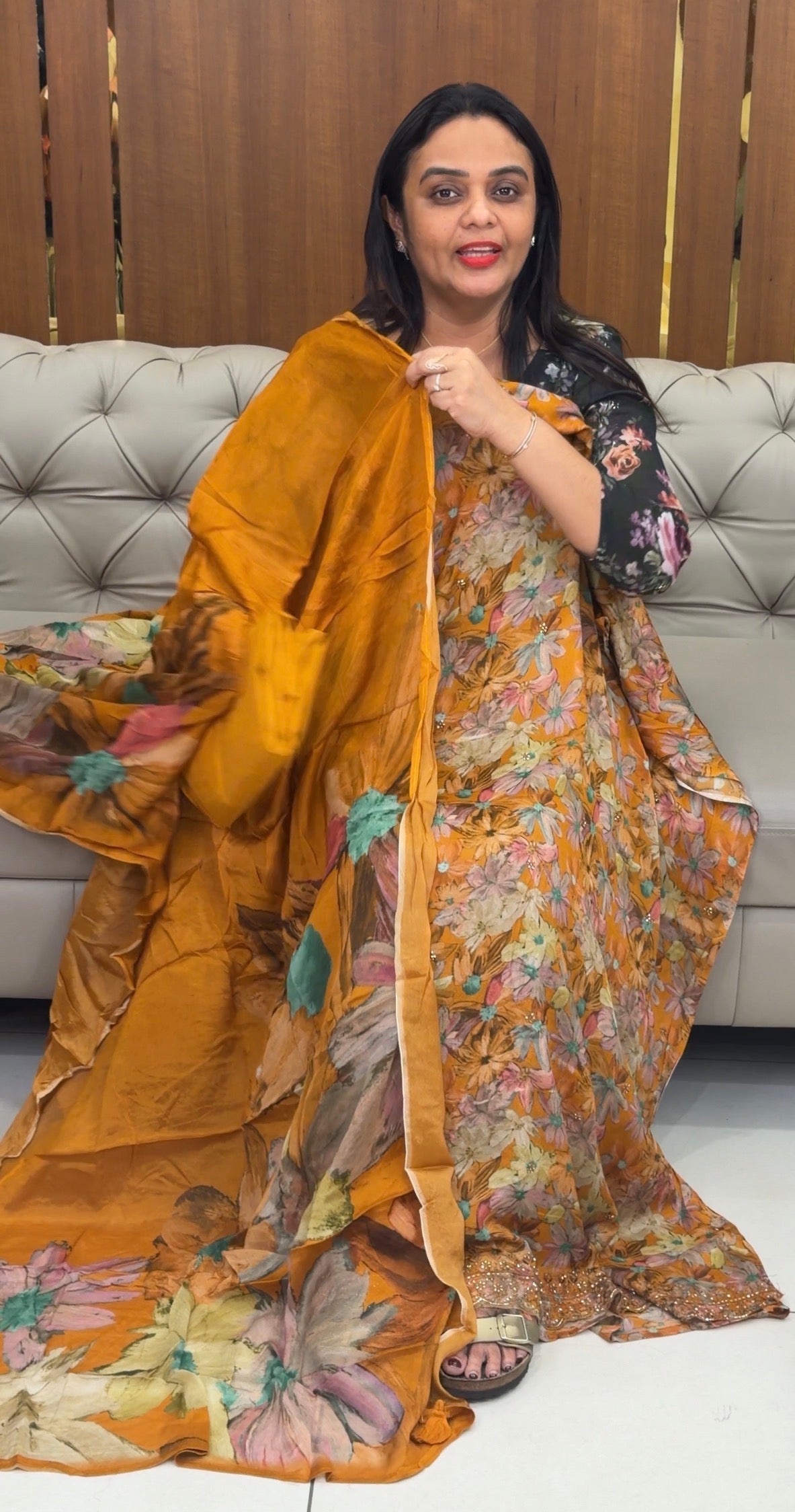 PRINTED CHINON UNSTITCHED SALWAR SUITS - IHA 32394