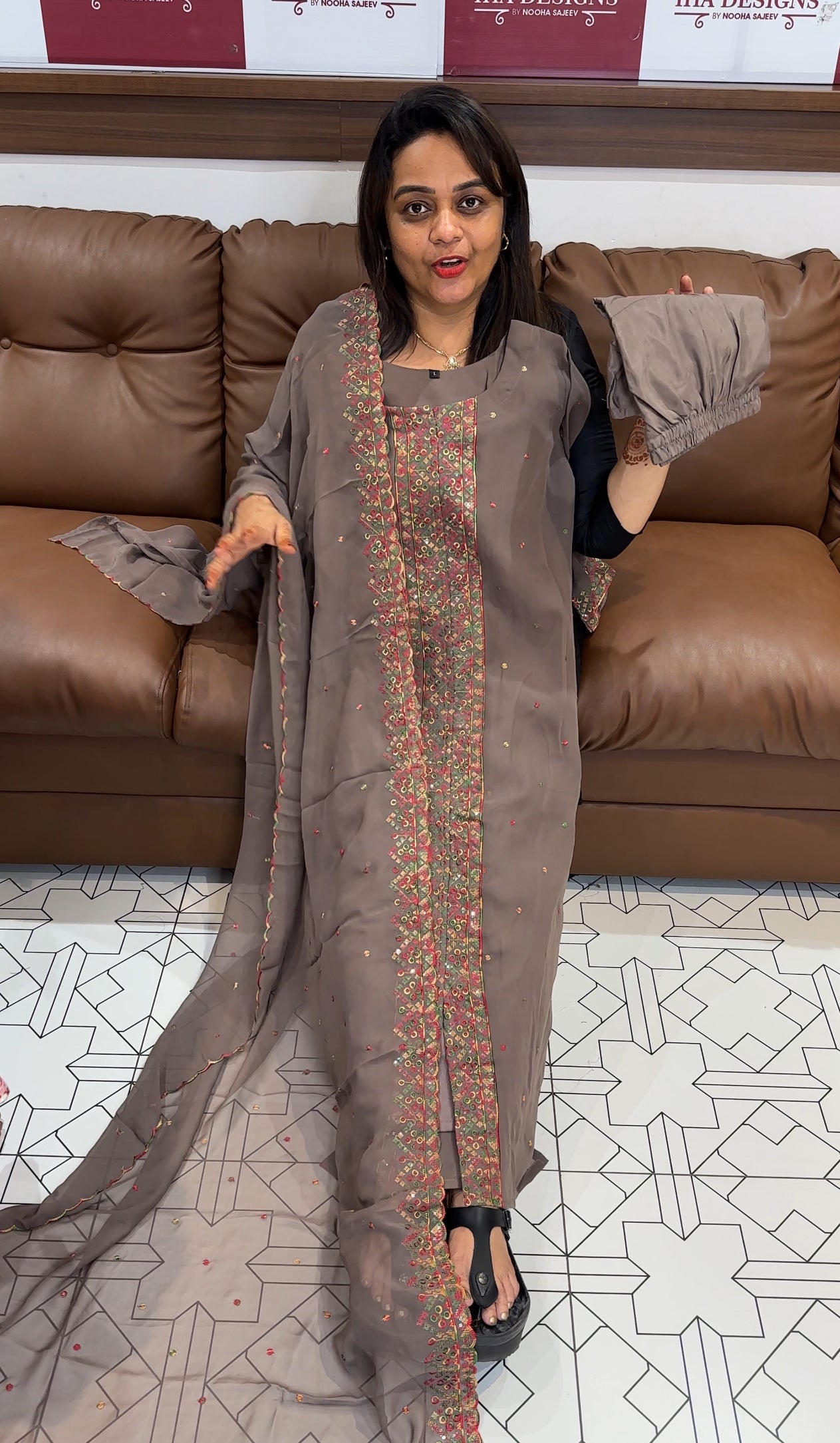 FAUX GEORGETTE TOP, BOTTOM AND DUPATTA - IHA 23743