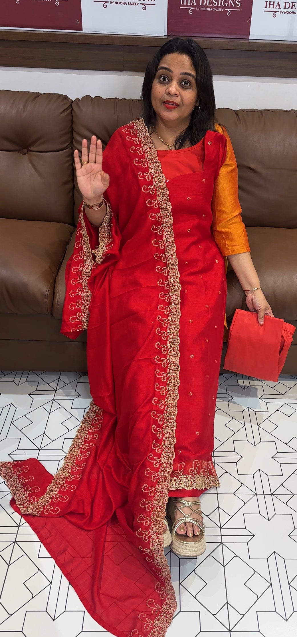 IHA'S IN-HOUSE SEMI RAW SILK TOP ,BOTTOM AND DUPATTA - IHA 24434