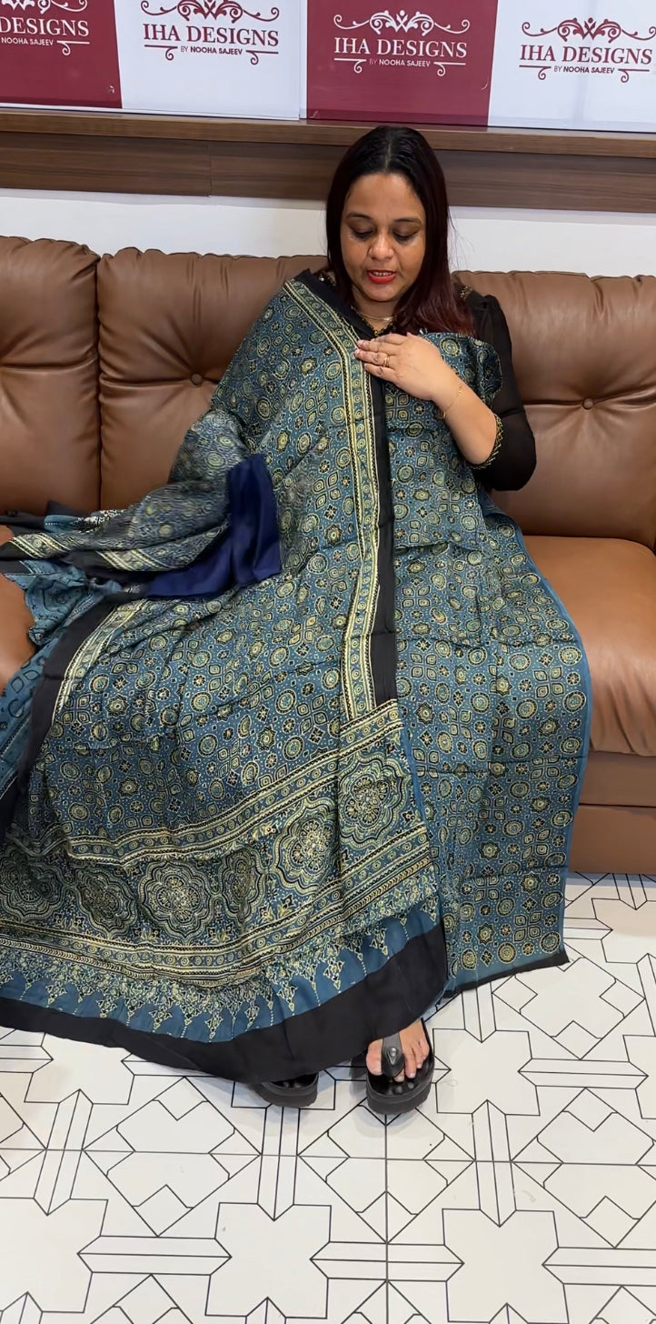 AJRAKH PRINTED MODAL UNSTITCHED SALWAR SUITS - IHA 8428