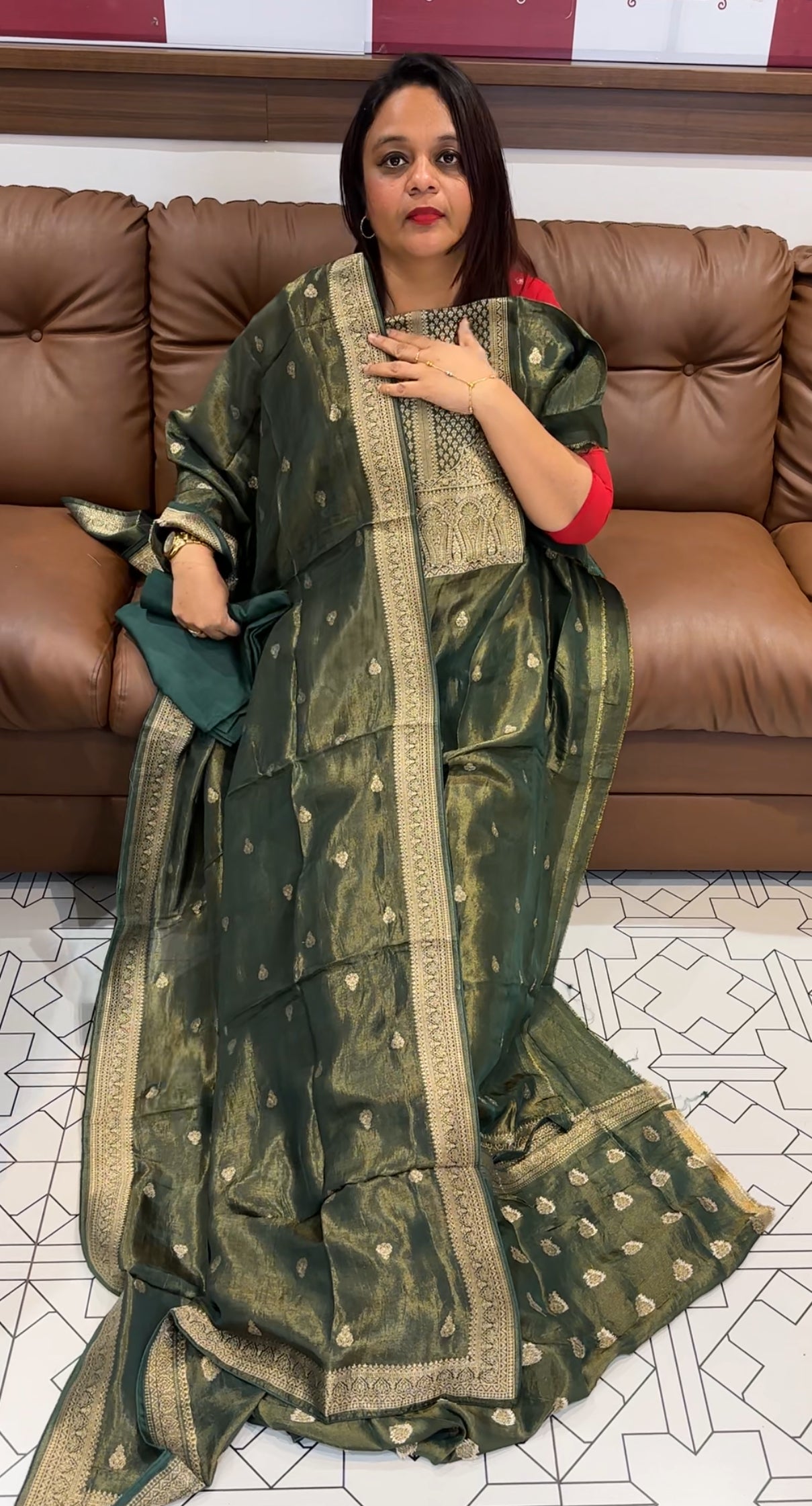 TISSUE ORGANZA UNSTITCHED SALWAR SUIT - IHA 9631