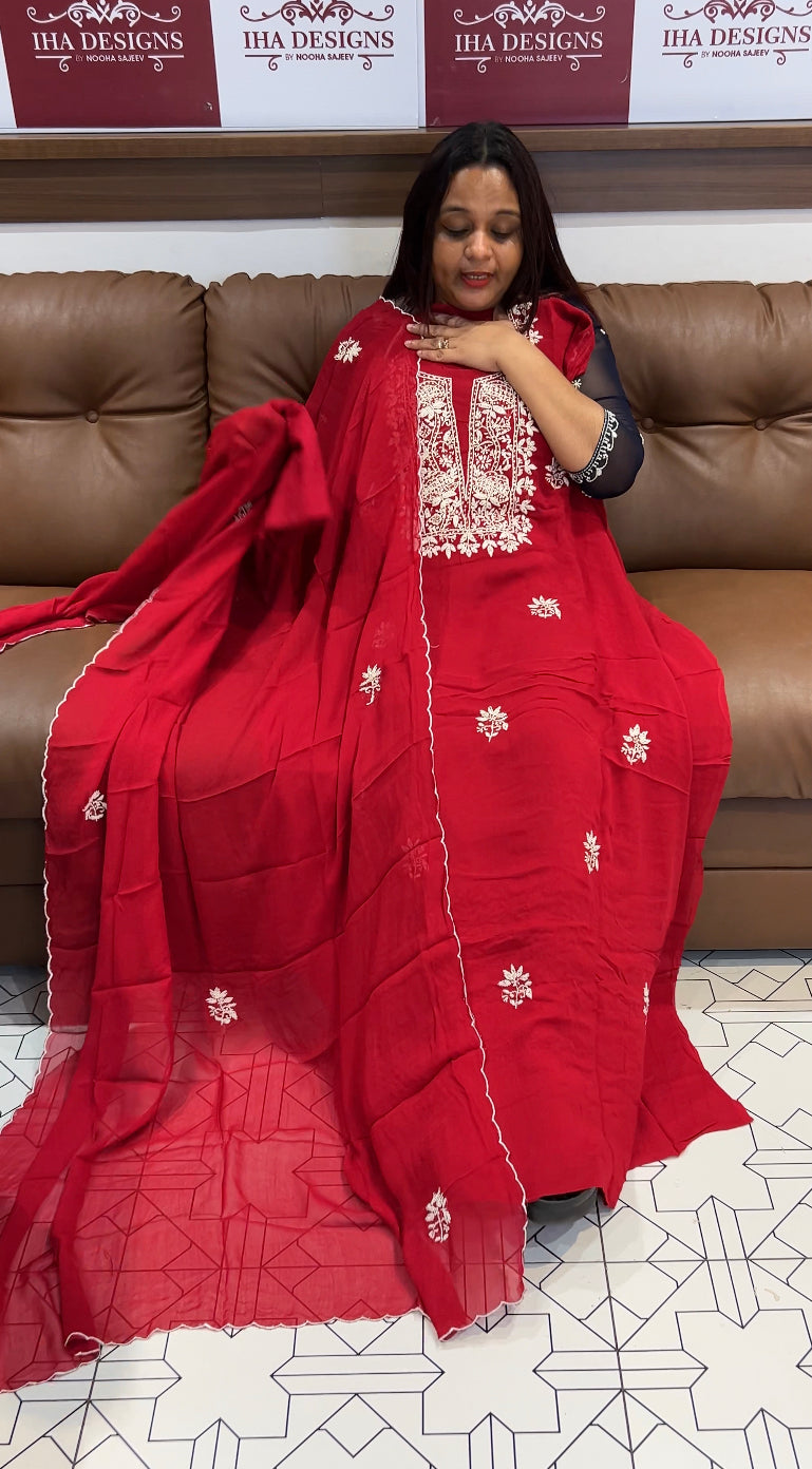 LUCKNOWI CHIKANKARI UNSTITCHED SALWAR SUITS - IHA 8223