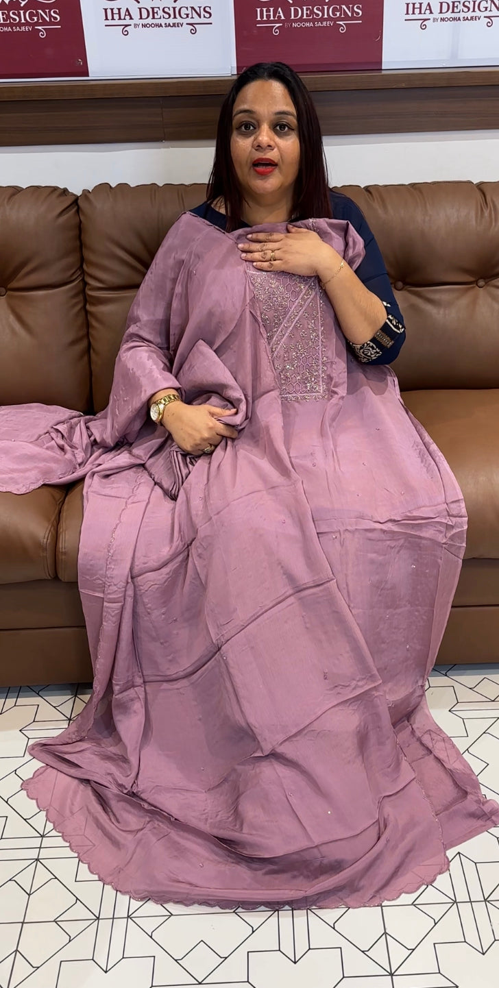 PLATINUM CHIFFON UNSTITCHED SALWAR SUITS - IHA 8411