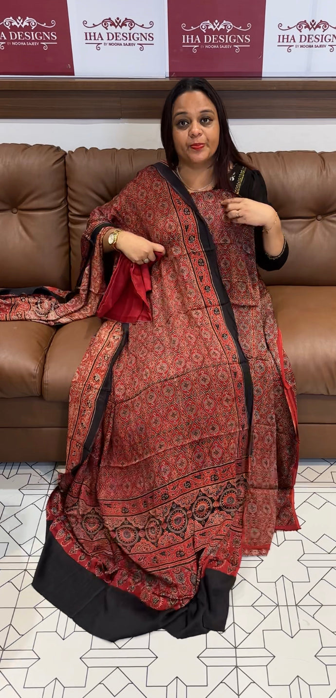 AJRAKH PRINTED MODAL UNSTITCHED SALWAR SUITS - IHA 8427
