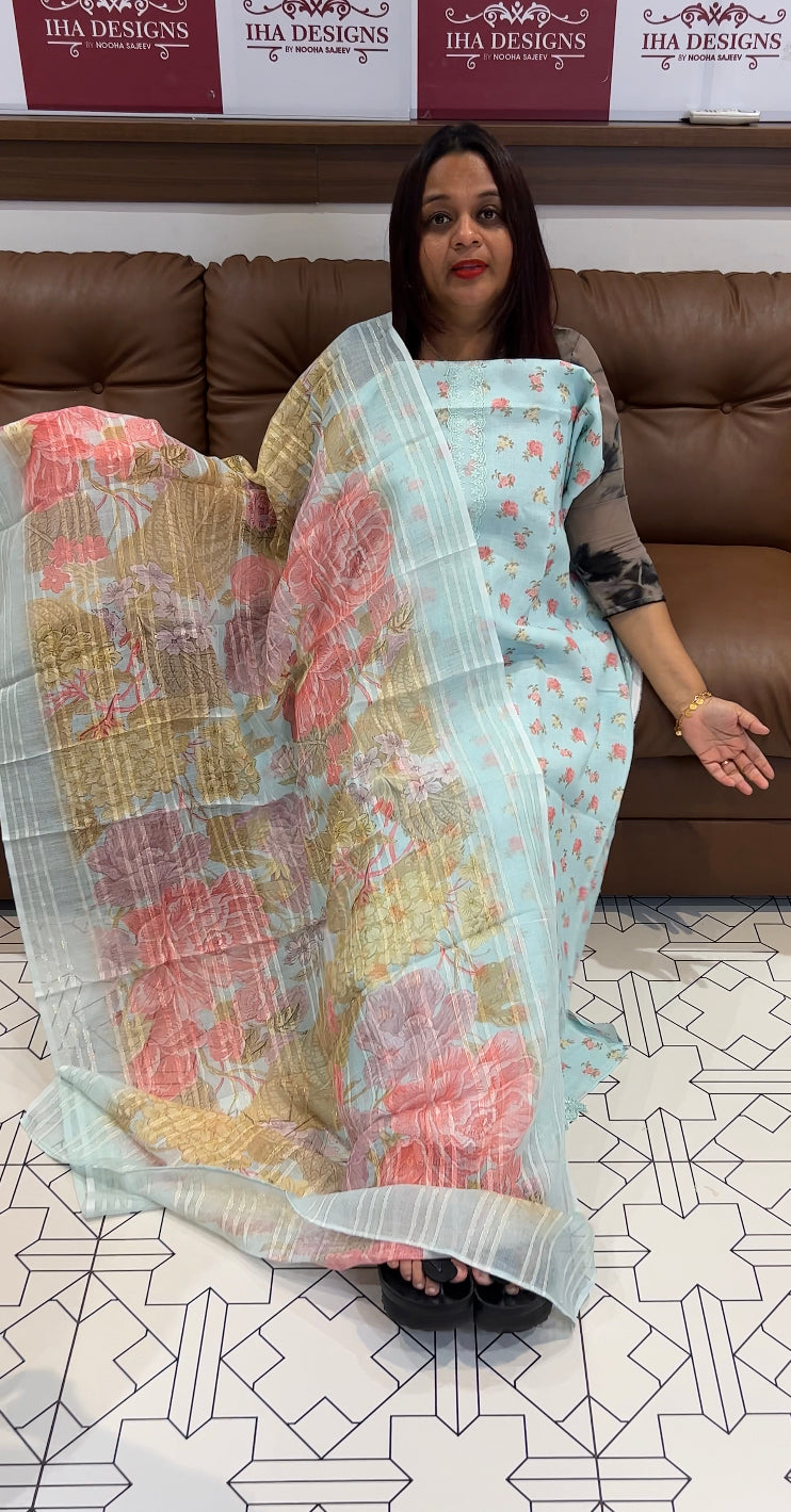 COTTON LINEN UNSTITCHED SALWAR SUITS - IHA 8170