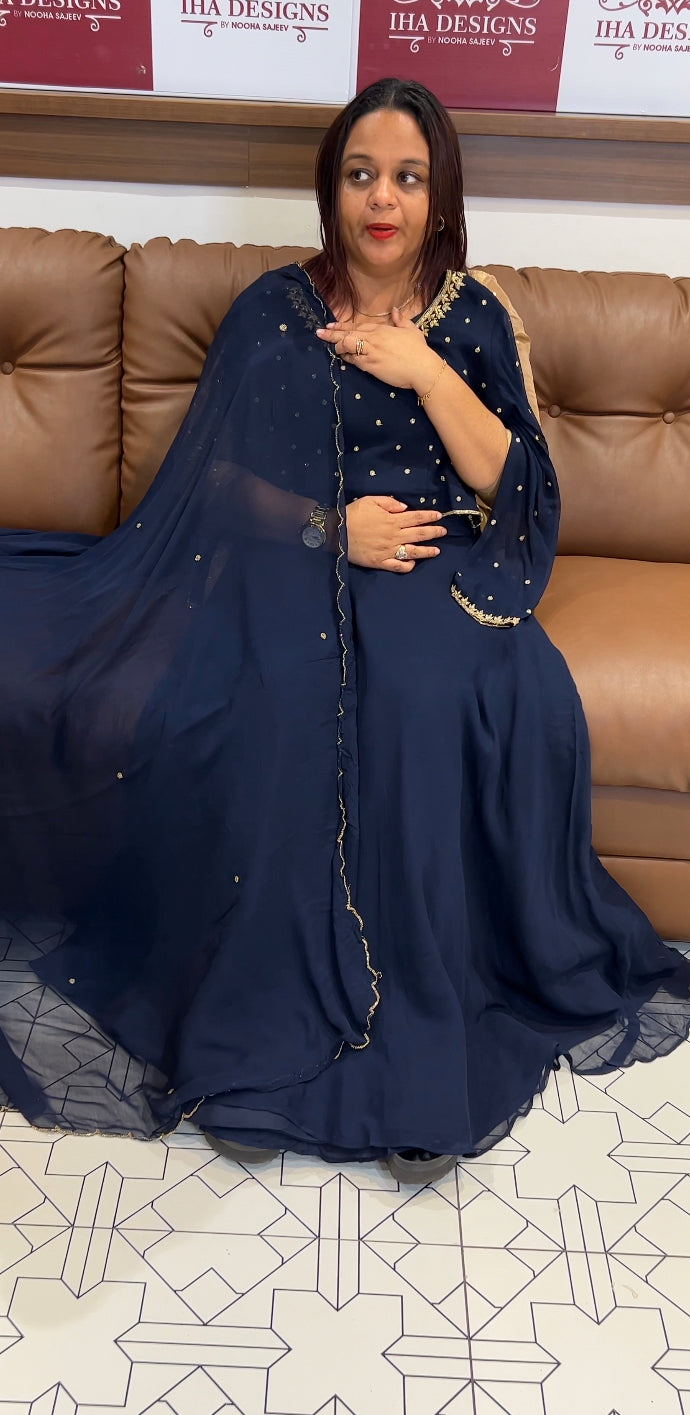 HANDWORKED CROP TOP, SKIRT AND DUPATTA - IHA 8355